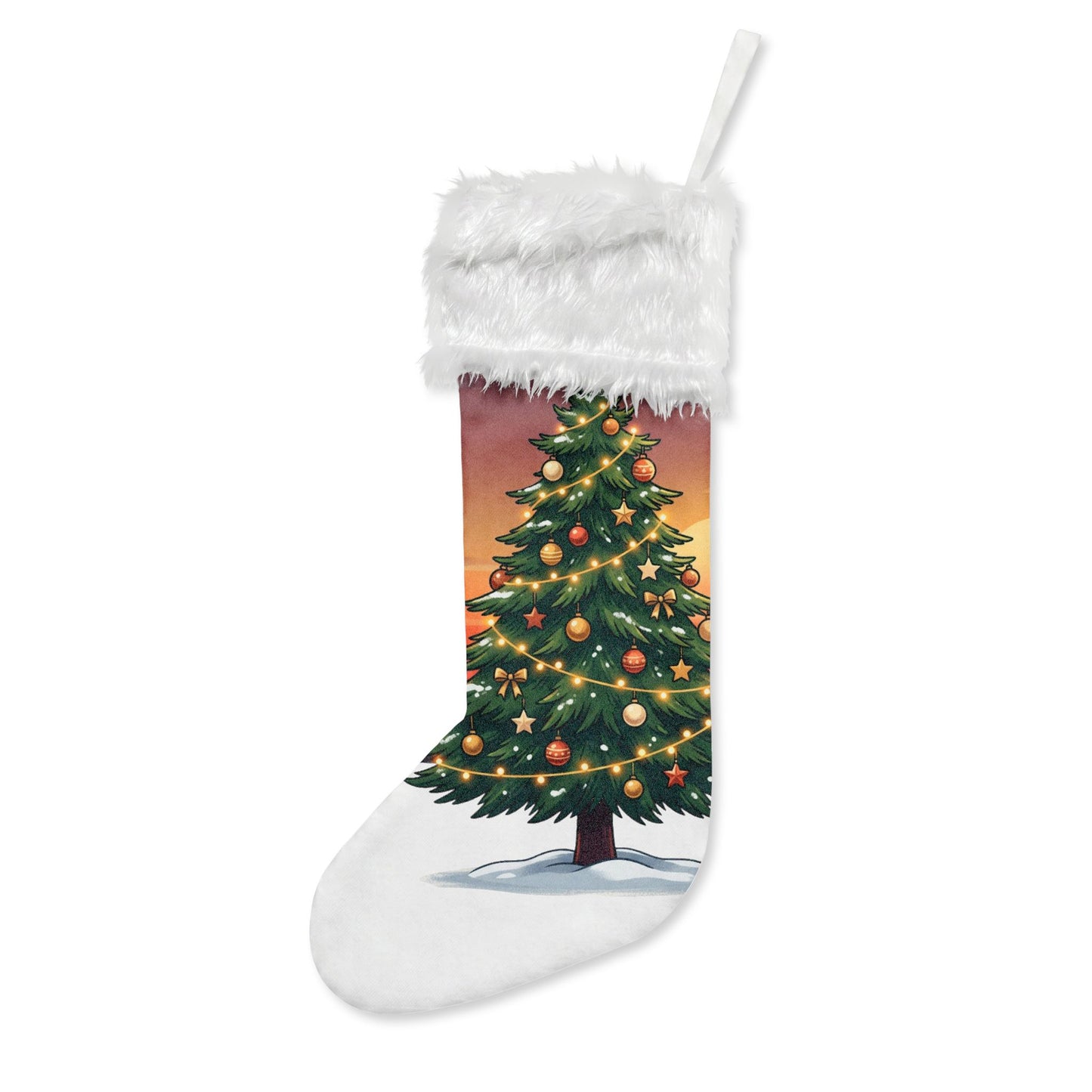 Christmas Stocking — 'Faith Over Fear' Flannel Holiday Stocking with Festive Tree Design