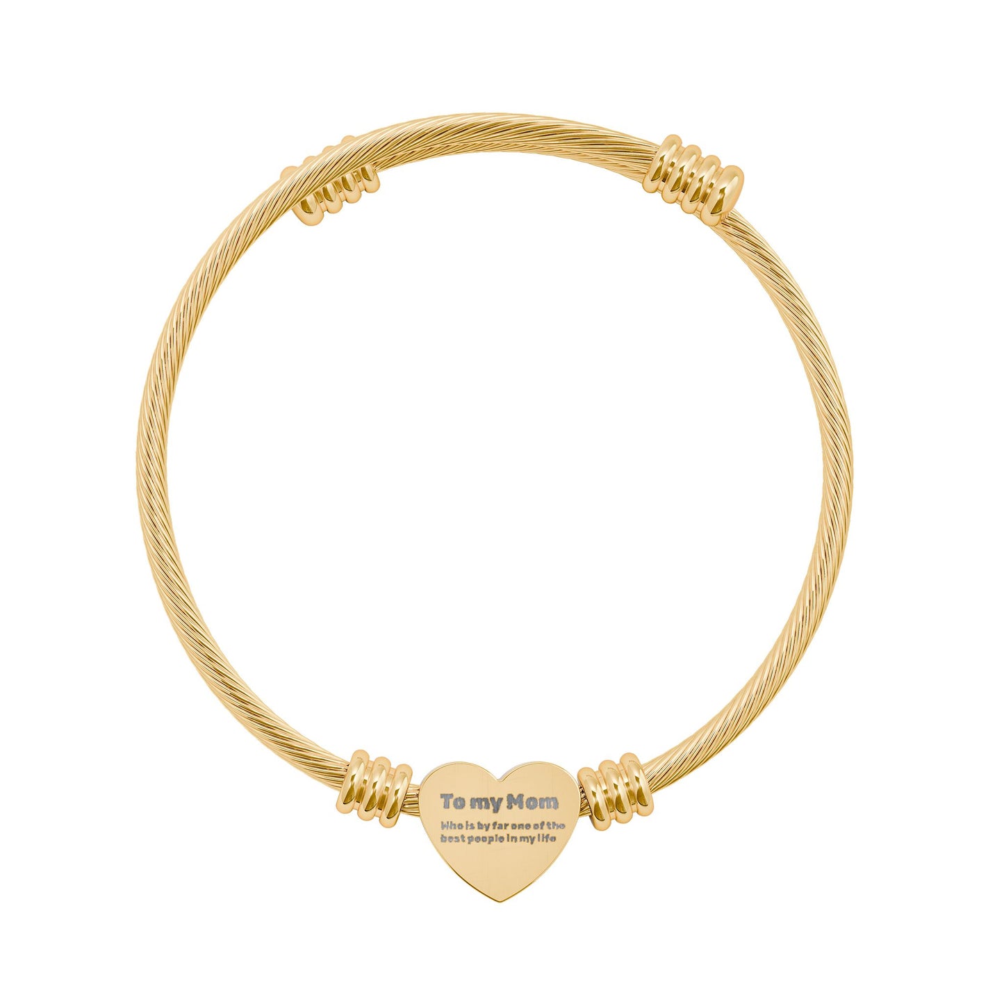 Engravable Heart Cuff Bracelet — Personalized Message Cable Bangle (Silver & Gold)