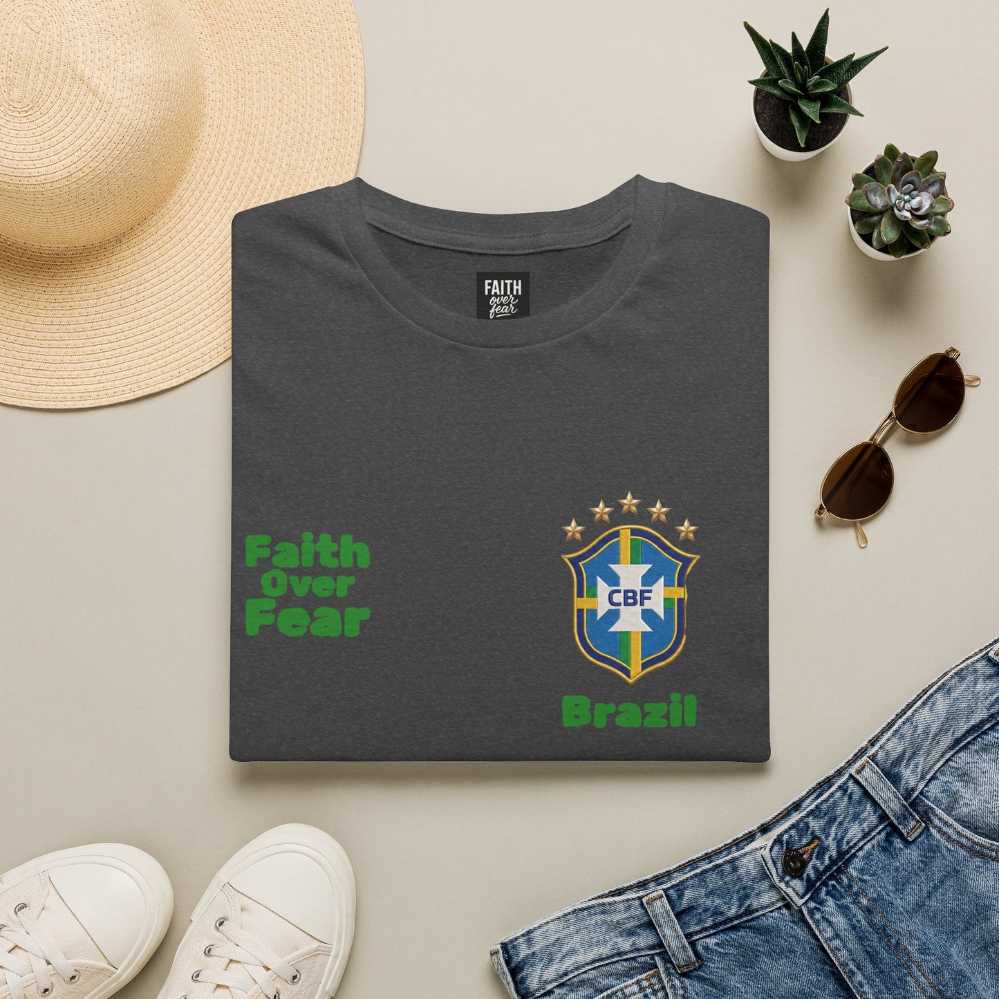 Brazil Soccer Jersey T-Shirt — 'Faith Over Fear' Graphic Tee