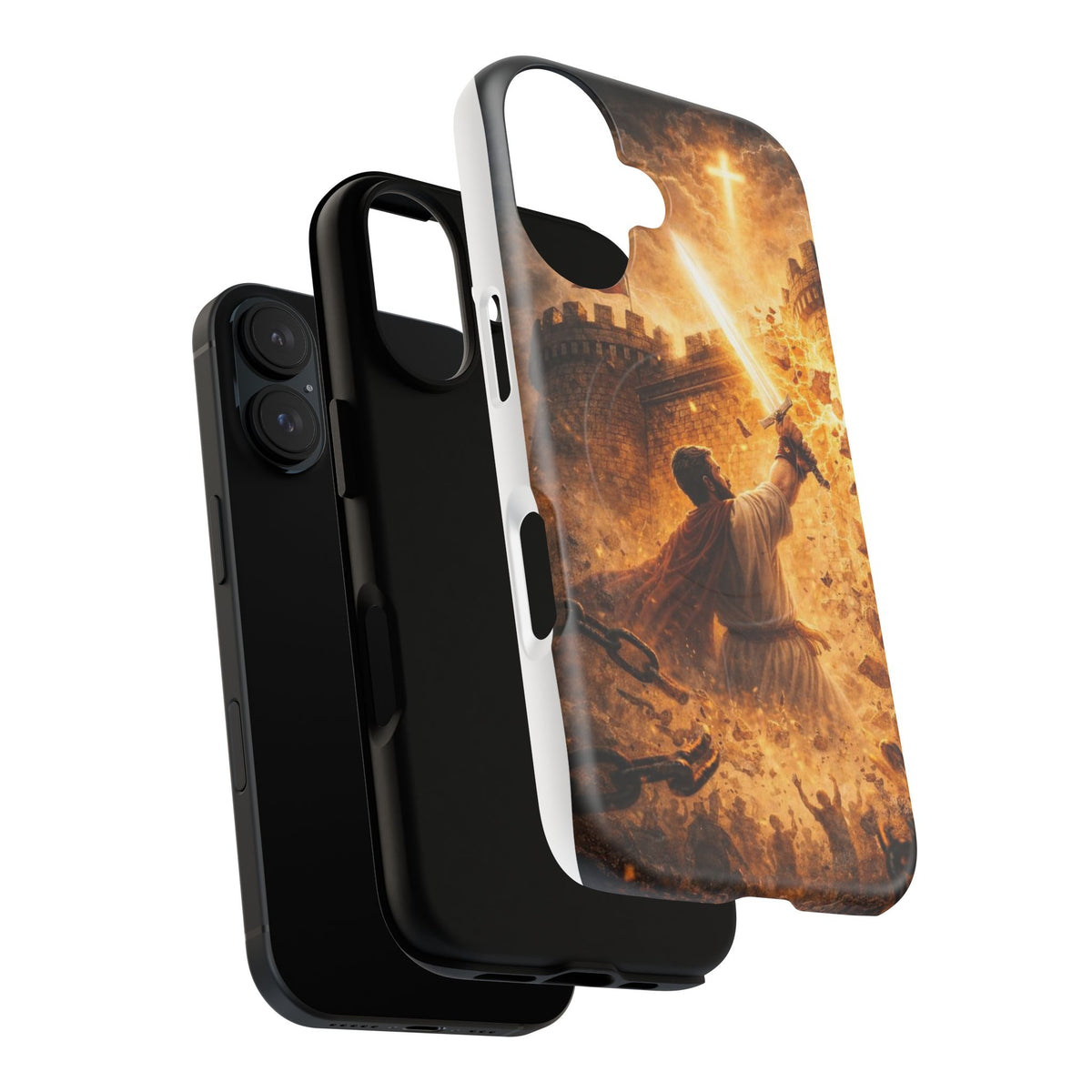 Christian Knight Phone Case — Tough Magnetic iPhone Cover with Prayerful Sword & Cross Design