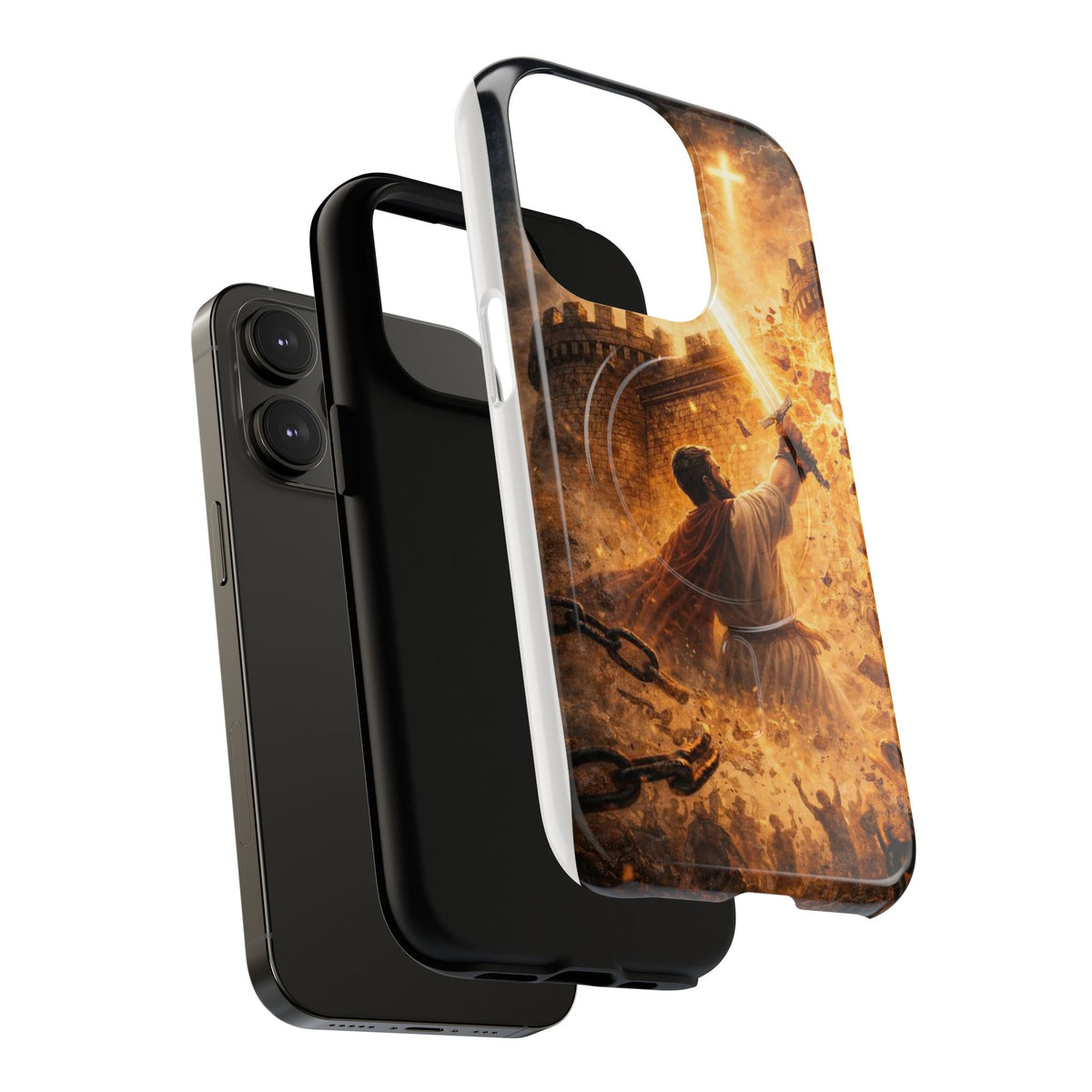 Christian Knight Phone Case — Tough Magnetic iPhone Cover with Prayerful Sword & Cross Design