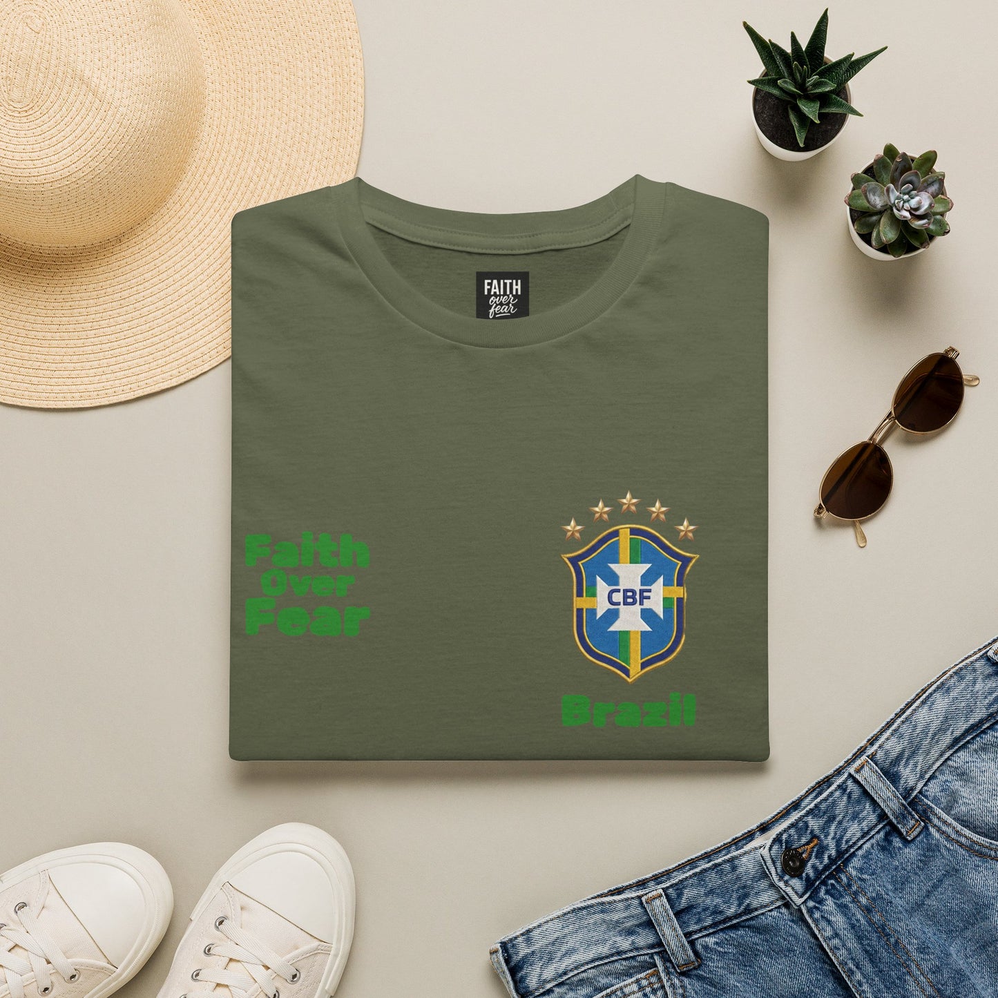 Brazil Soccer Jersey T-Shirt — 'Faith Over Fear' Graphic Tee