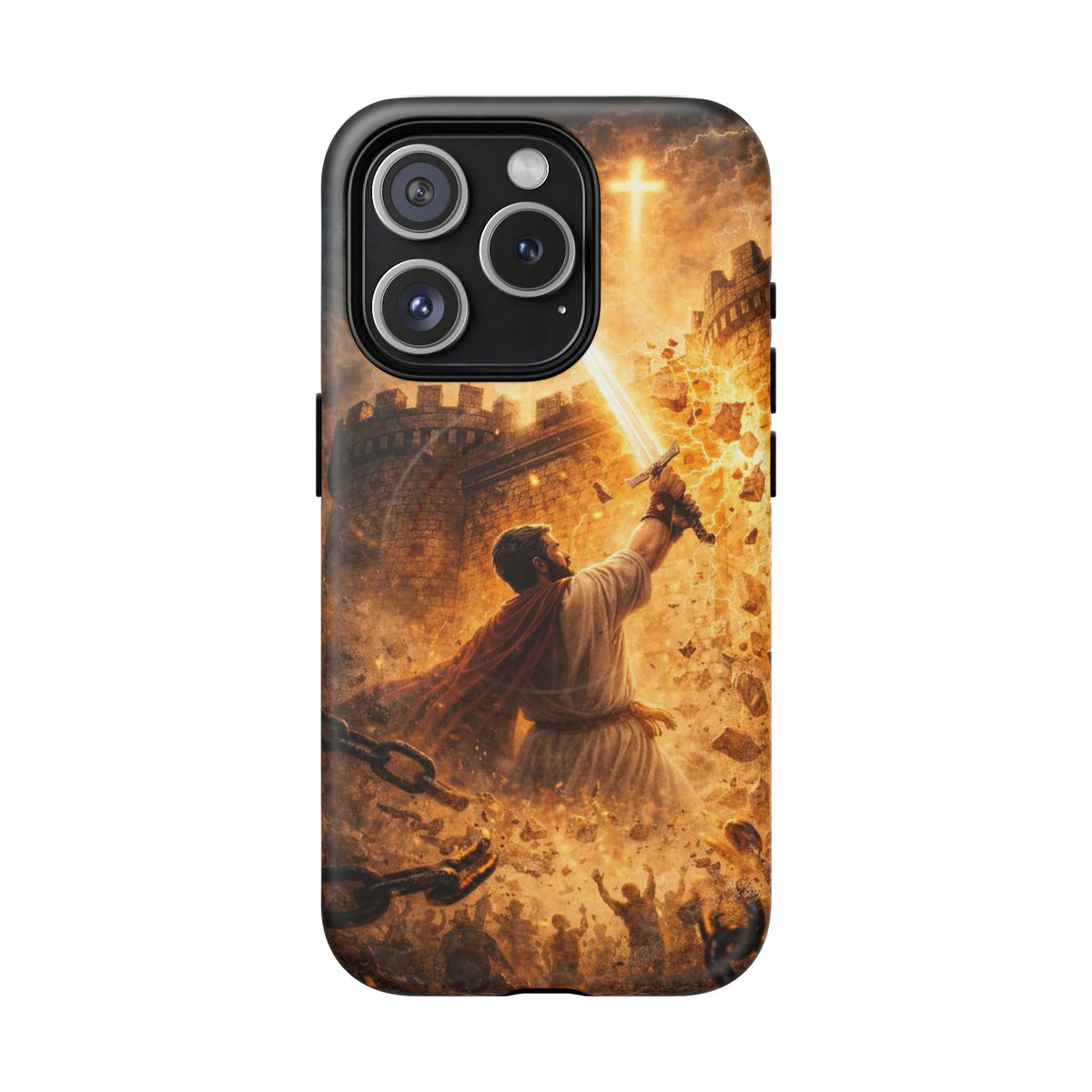 Christian Knight Phone Case — Tough Magnetic iPhone Cover with Prayerful Sword & Cross Design