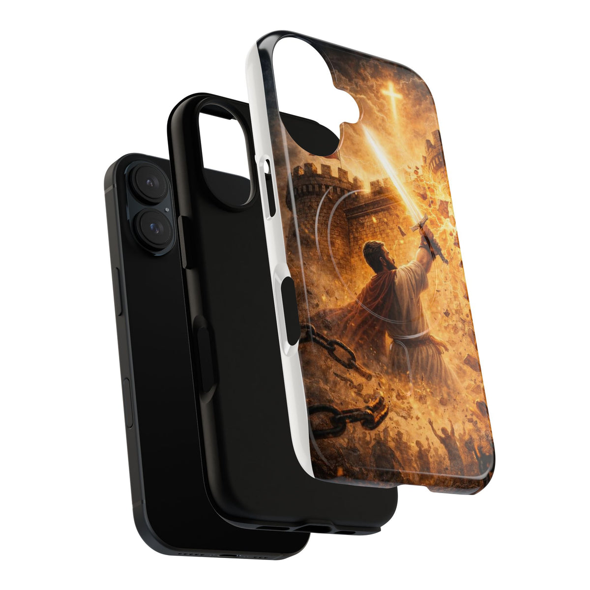 Christian Knight Phone Case — Tough Magnetic iPhone Cover with Prayerful Sword & Cross Design