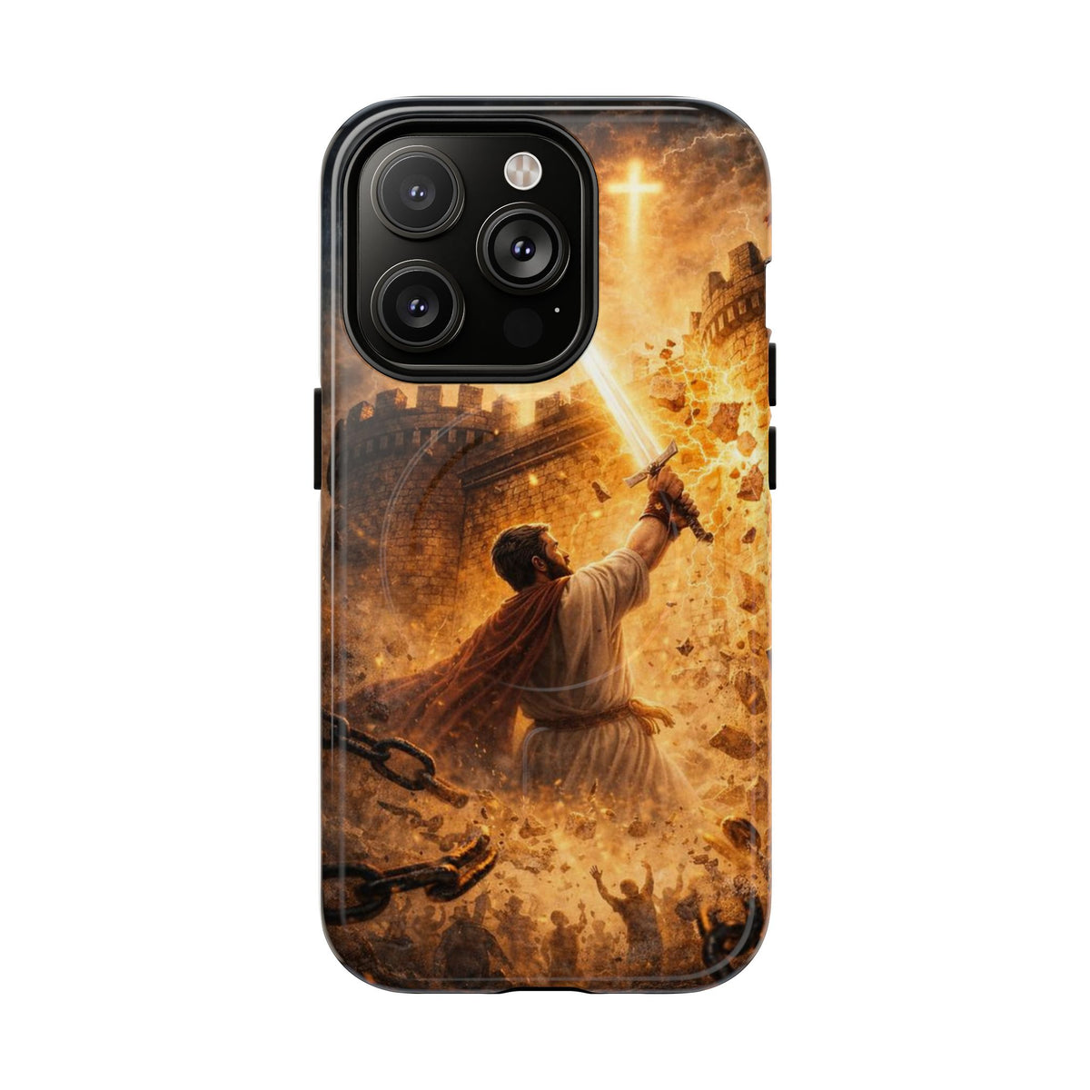 Christian Knight Phone Case — Tough Magnetic iPhone Cover with Prayerful Sword & Cross Design