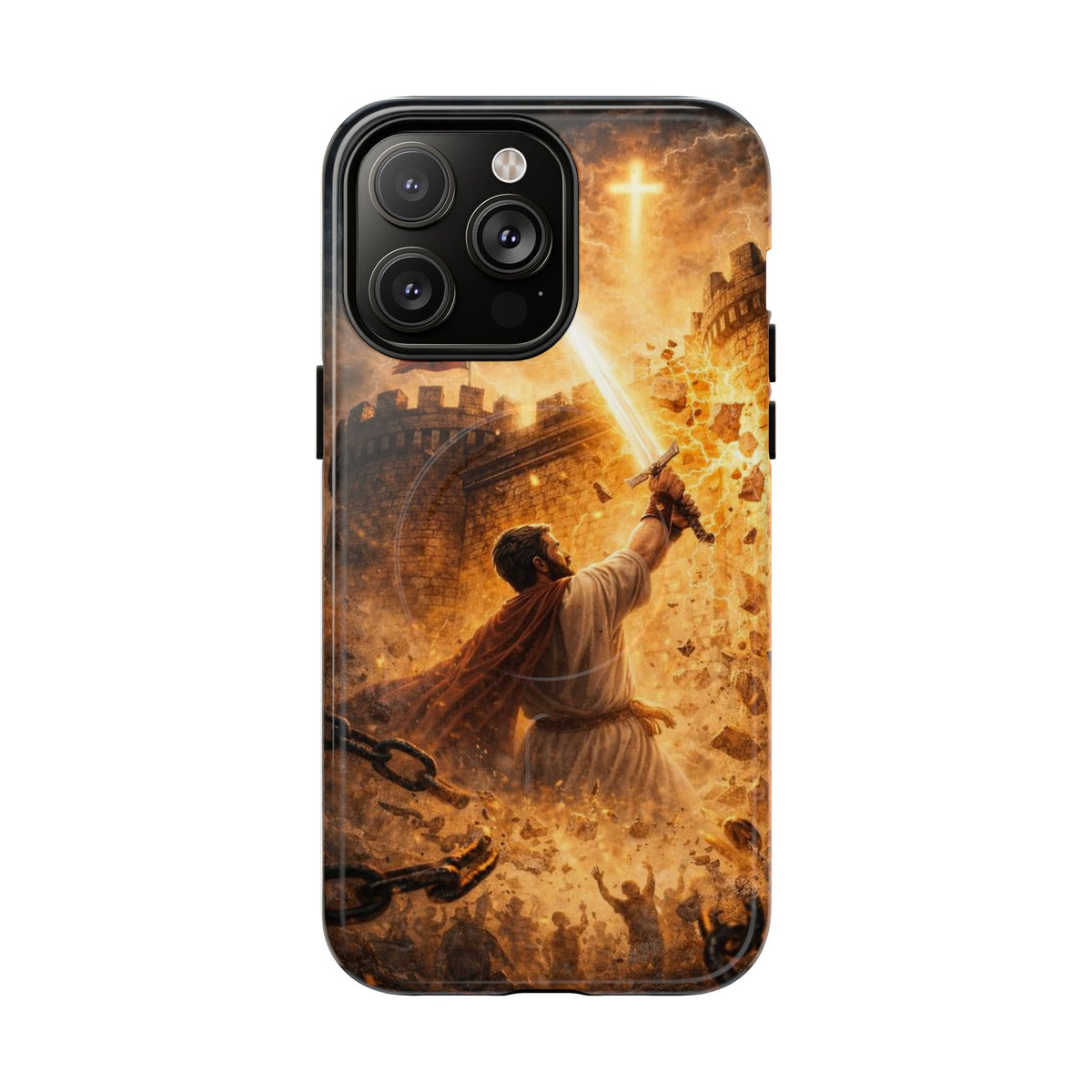 Christian Knight Phone Case — Tough Magnetic iPhone Cover with Prayerful Sword & Cross Design