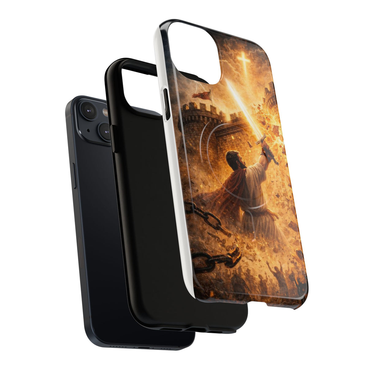 Christian Knight Phone Case — Tough Magnetic iPhone Cover with Prayerful Sword & Cross Design