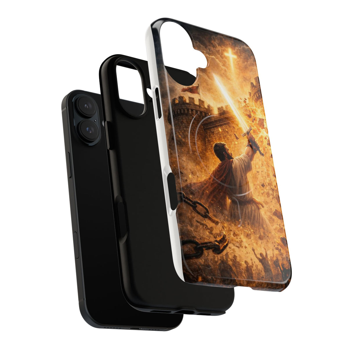 Christian Knight Phone Case — Tough Magnetic iPhone Cover with Prayerful Sword & Cross Design