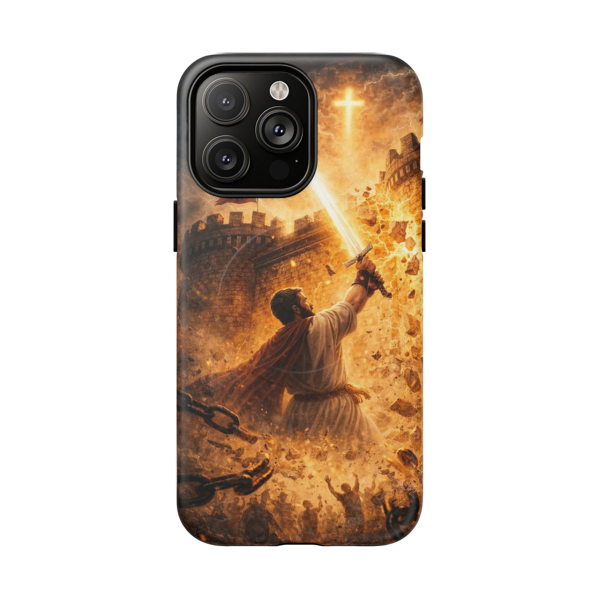 Christian Knight Phone Case — Tough Magnetic iPhone Cover with Prayerful Sword & Cross Design