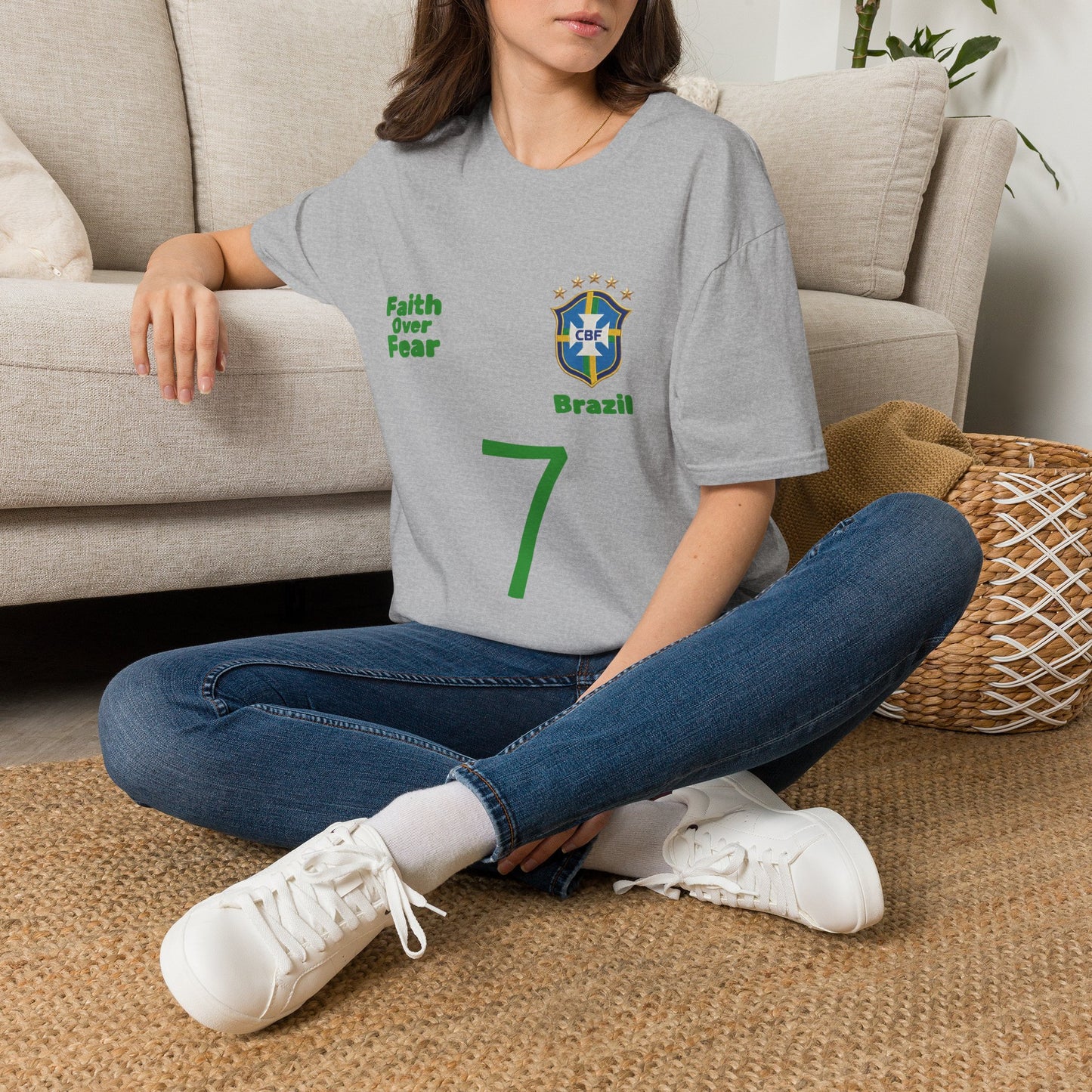 Brazil Soccer Jersey T-Shirt — 'Faith Over Fear' Graphic Tee