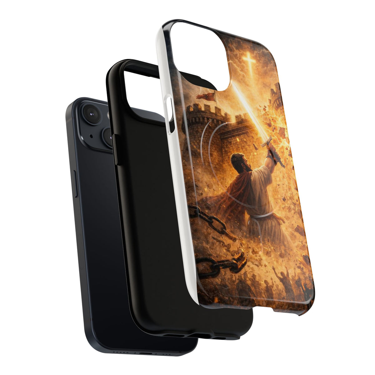 Christian Knight Phone Case — Tough Magnetic iPhone Cover with Prayerful Sword & Cross Design