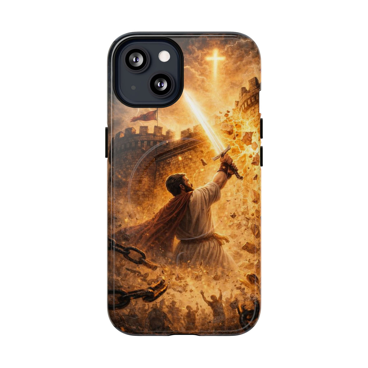 Christian Knight Phone Case — Tough Magnetic iPhone Cover with Prayerful Sword & Cross Design