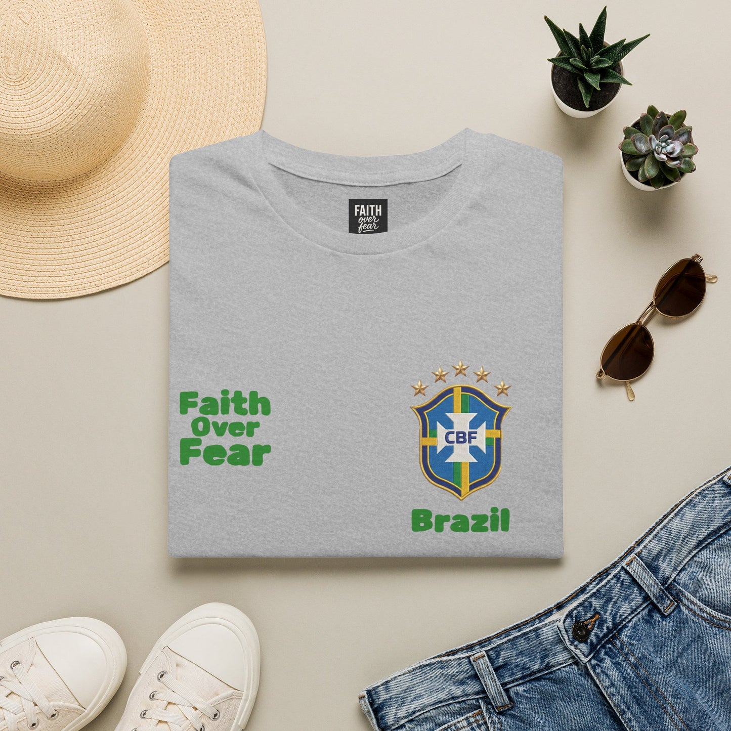 Brazil Soccer Jersey T-Shirt — 'Faith Over Fear' Graphic Tee
