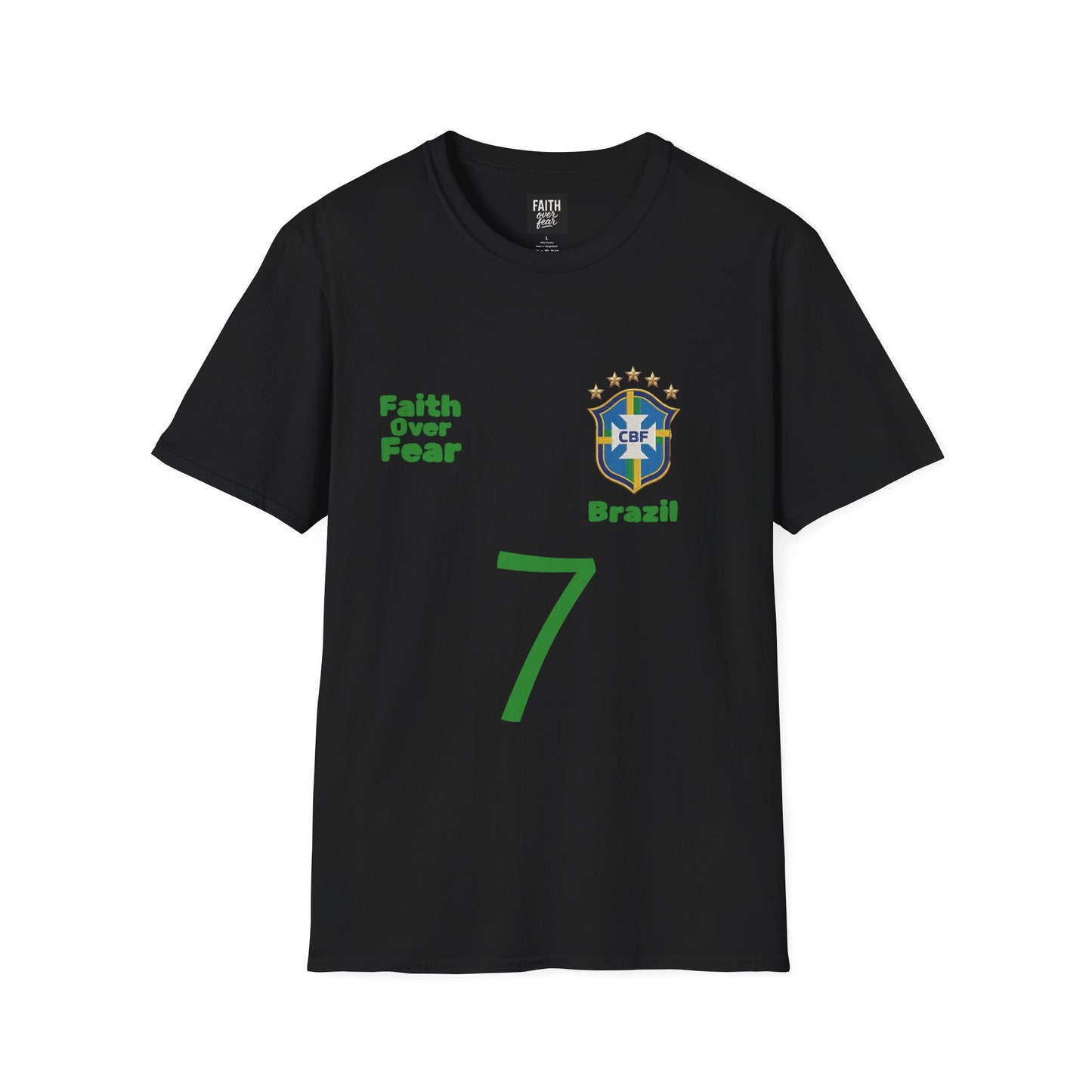 Brazil Soccer Jersey T-Shirt — 'Faith Over Fear' Graphic Tee