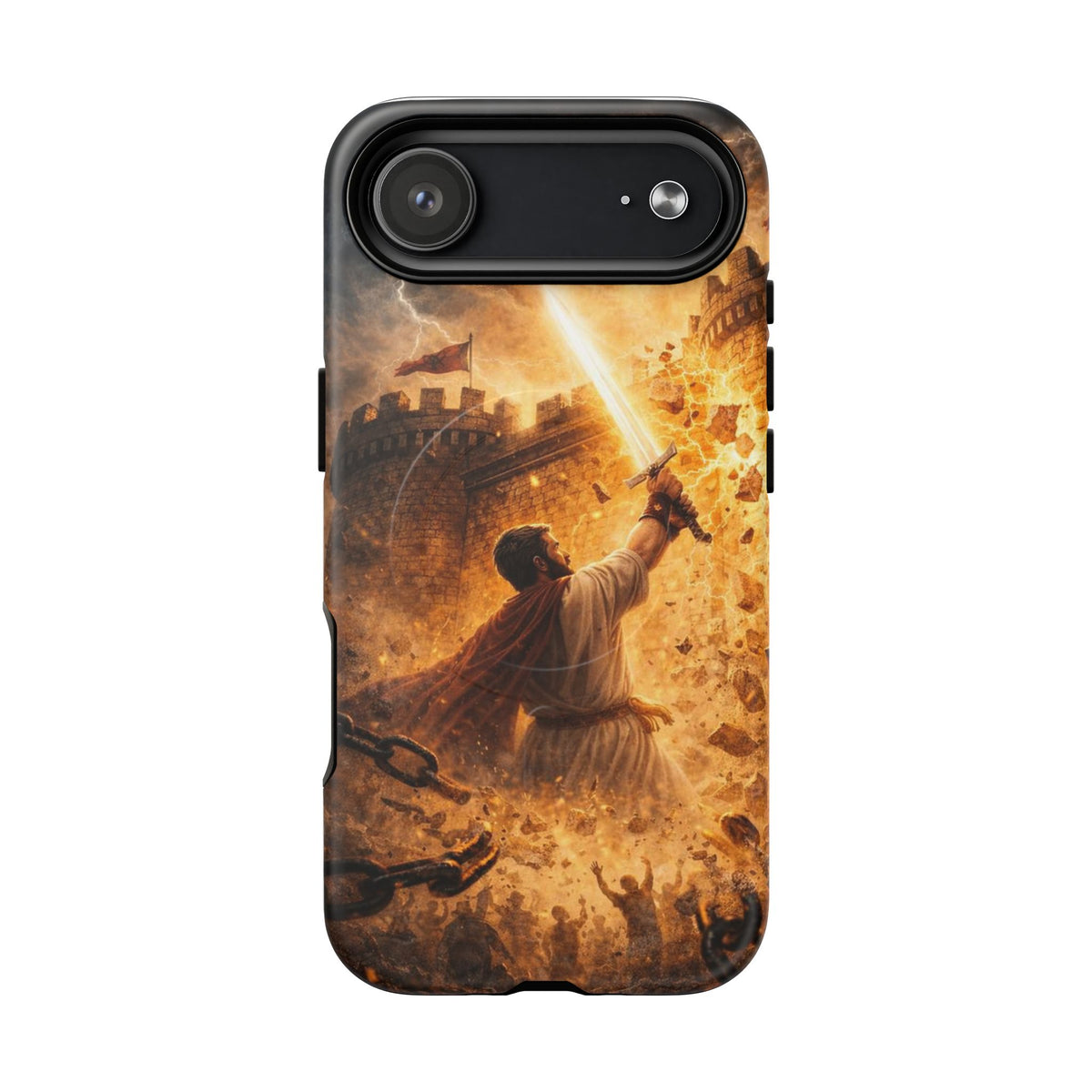 Christian Knight Phone Case — Tough Magnetic iPhone Cover with Prayerful Sword & Cross Design