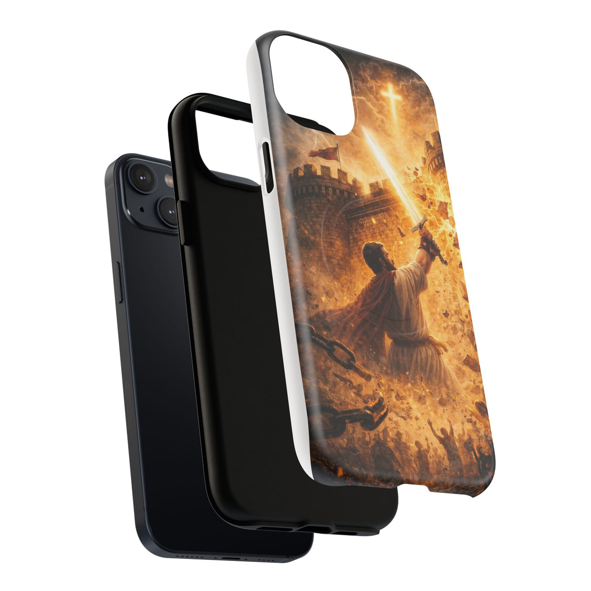 Christian Knight Phone Case — Tough Magnetic iPhone Cover with Prayerful Sword & Cross Design