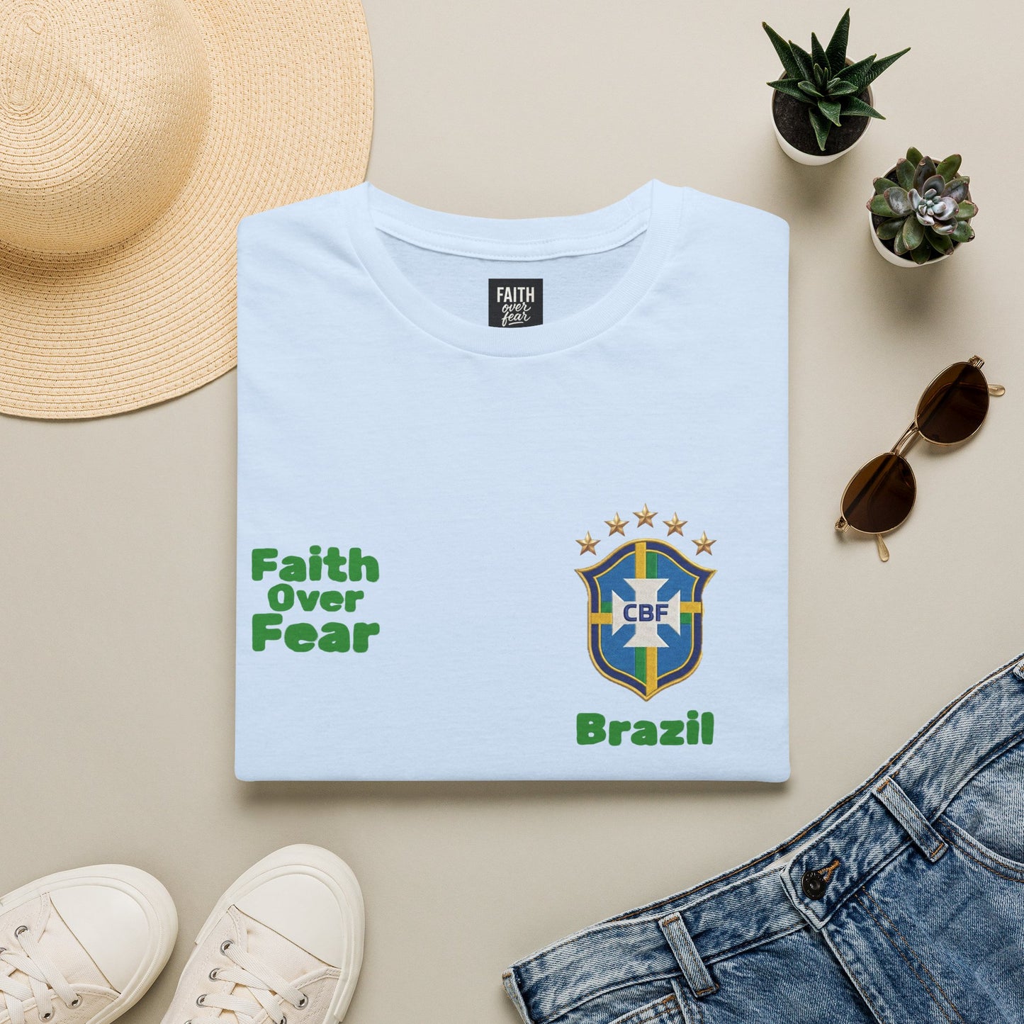 Brazil Soccer Jersey T-Shirt — 'Faith Over Fear' Graphic Tee
