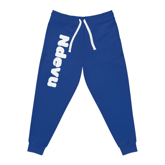 Blue Athletic Joggers with Vertical 'Ndeavu' Graphic - Casual Sportswear