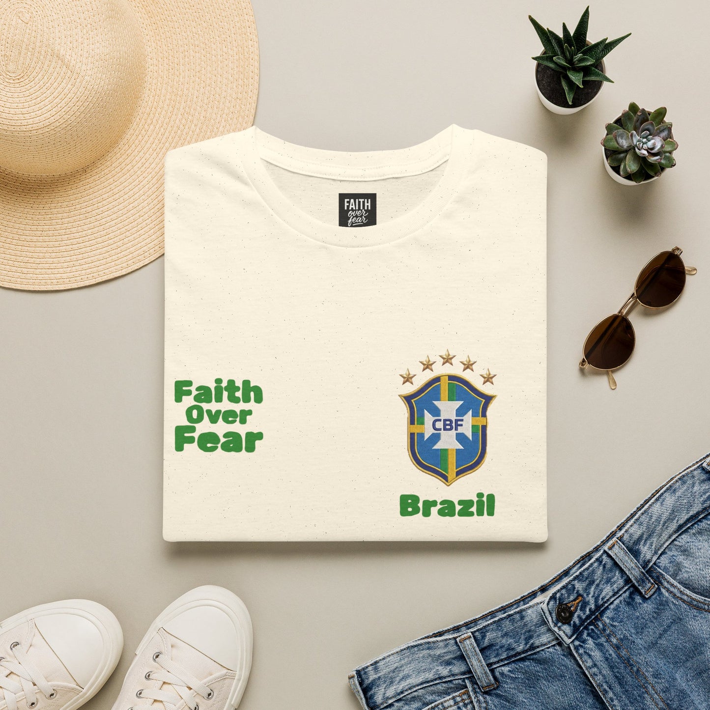 Brazil Soccer Jersey T-Shirt — 'Faith Over Fear' Graphic Tee