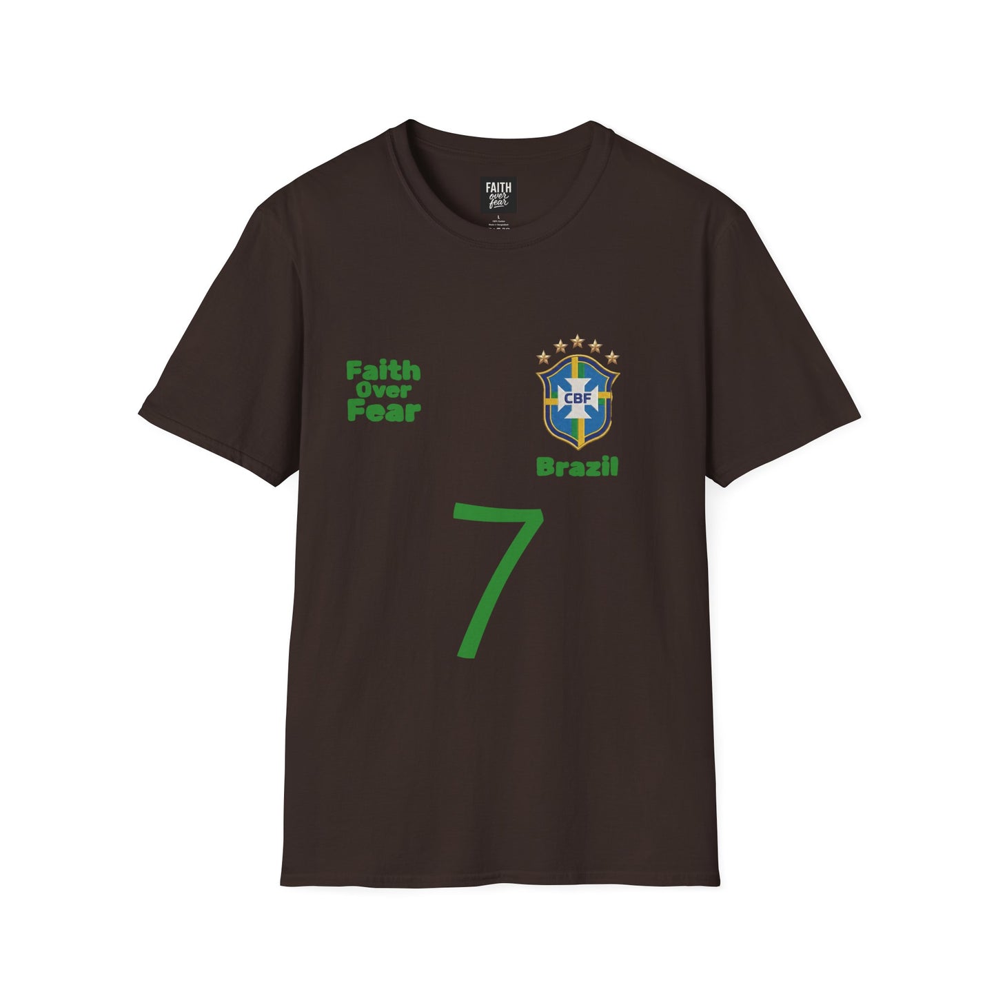 Brazil Soccer Jersey T-Shirt — 'Faith Over Fear' Graphic Tee