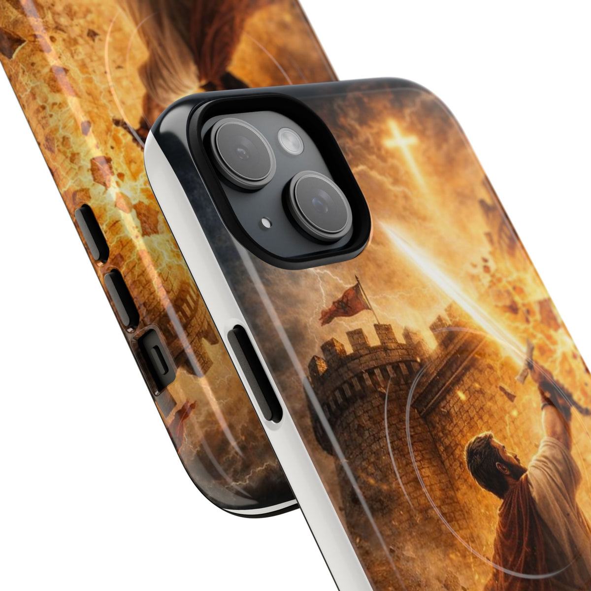 Christian Knight Phone Case — Tough Magnetic iPhone Cover with Prayerful Sword & Cross Design