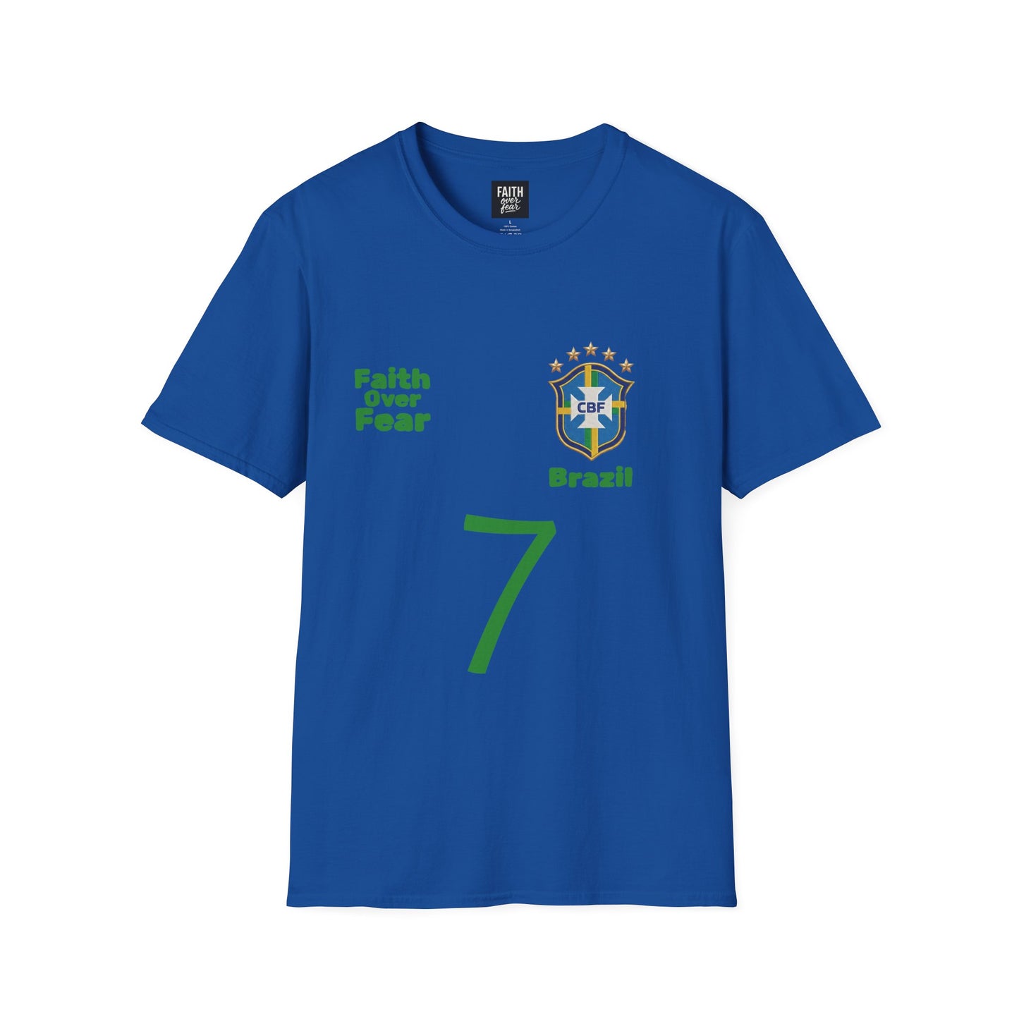 Brazil Soccer Jersey T-Shirt — 'Faith Over Fear' Graphic Tee