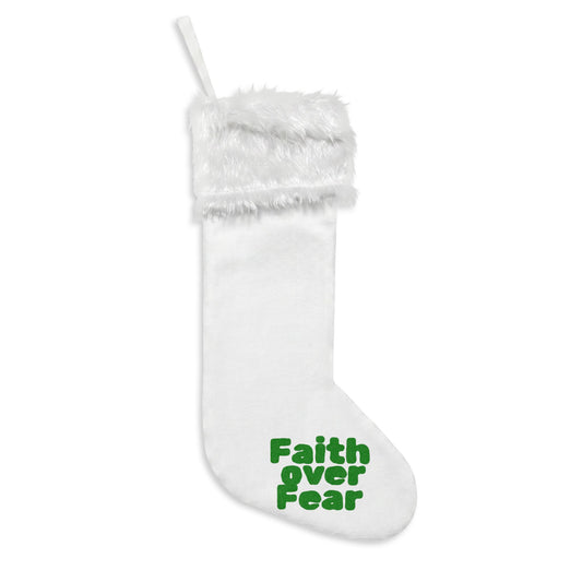 Christmas Stocking — 'Faith Over Fear' Flannel Holiday Stocking with Festive Tree Design