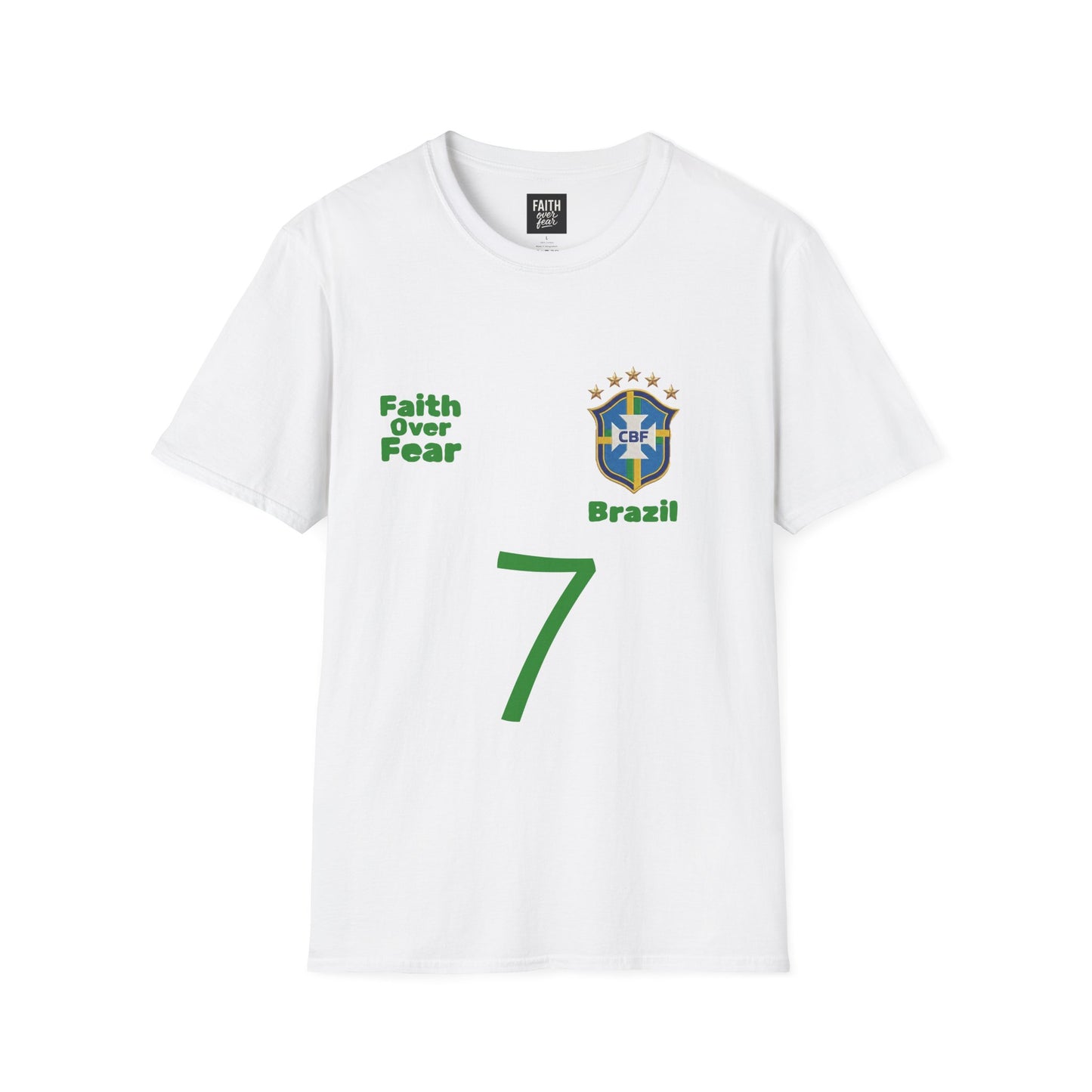Brazil Soccer Jersey T-Shirt — 'Faith Over Fear' Graphic Tee
