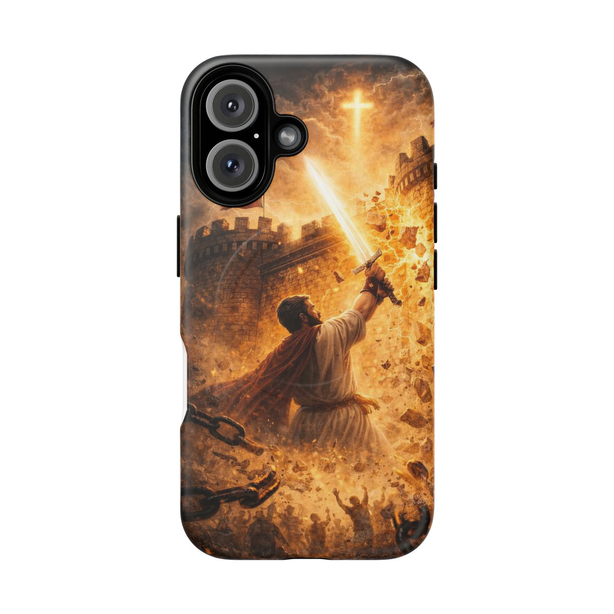 Christian Knight Phone Case — Tough Magnetic iPhone Cover with Prayerful Sword & Cross Design