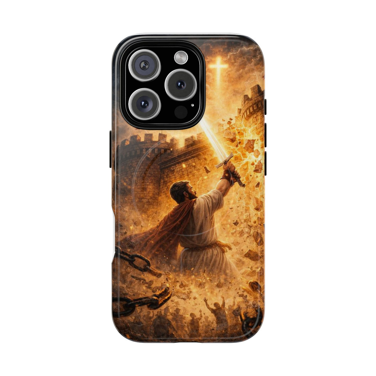Christian Knight Phone Case — Tough Magnetic iPhone Cover with Prayerful Sword & Cross Design