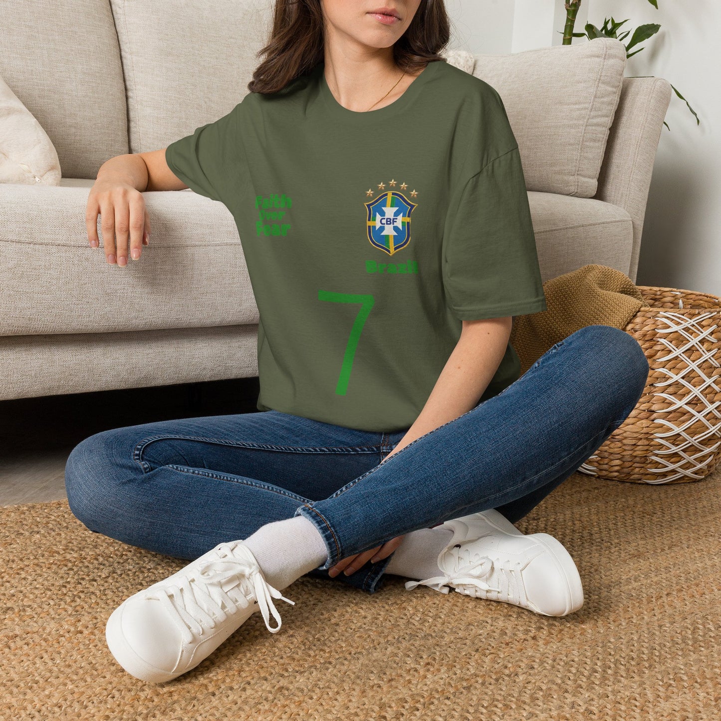 Brazil Soccer Jersey T-Shirt — 'Faith Over Fear' Graphic Tee