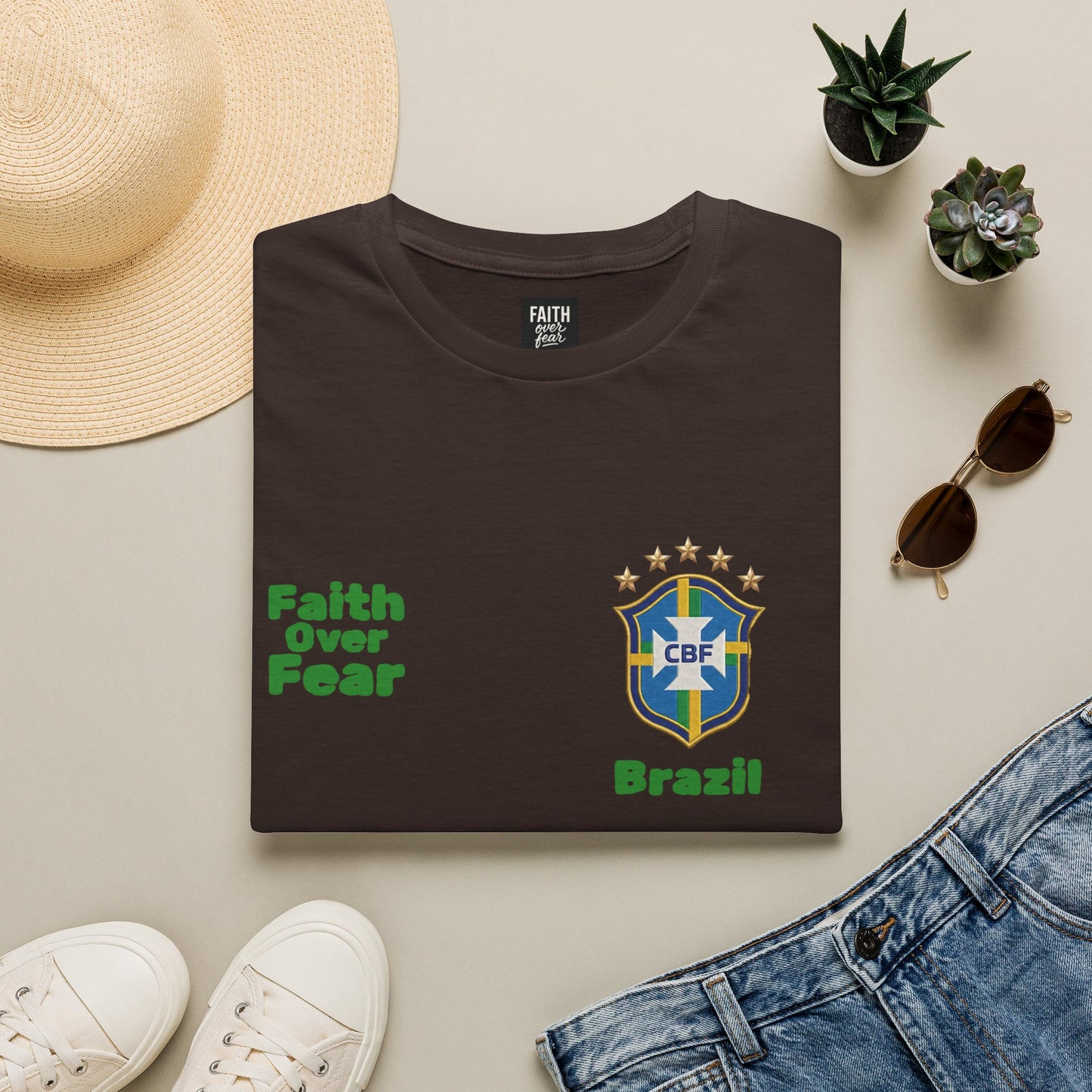Brazil Soccer Jersey T-Shirt — 'Faith Over Fear' Graphic Tee