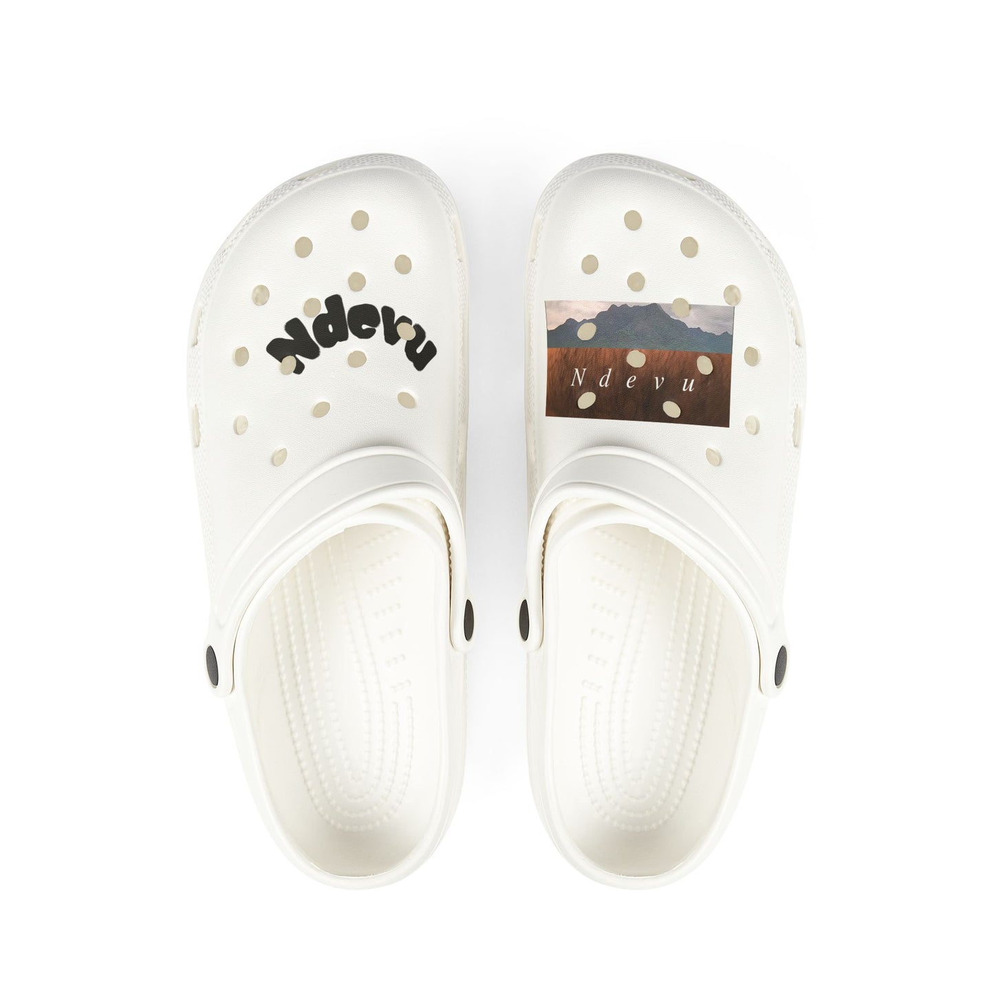 White EVA Foam Clogs with Scenic Patch — Comfortable Slip-On Sandals