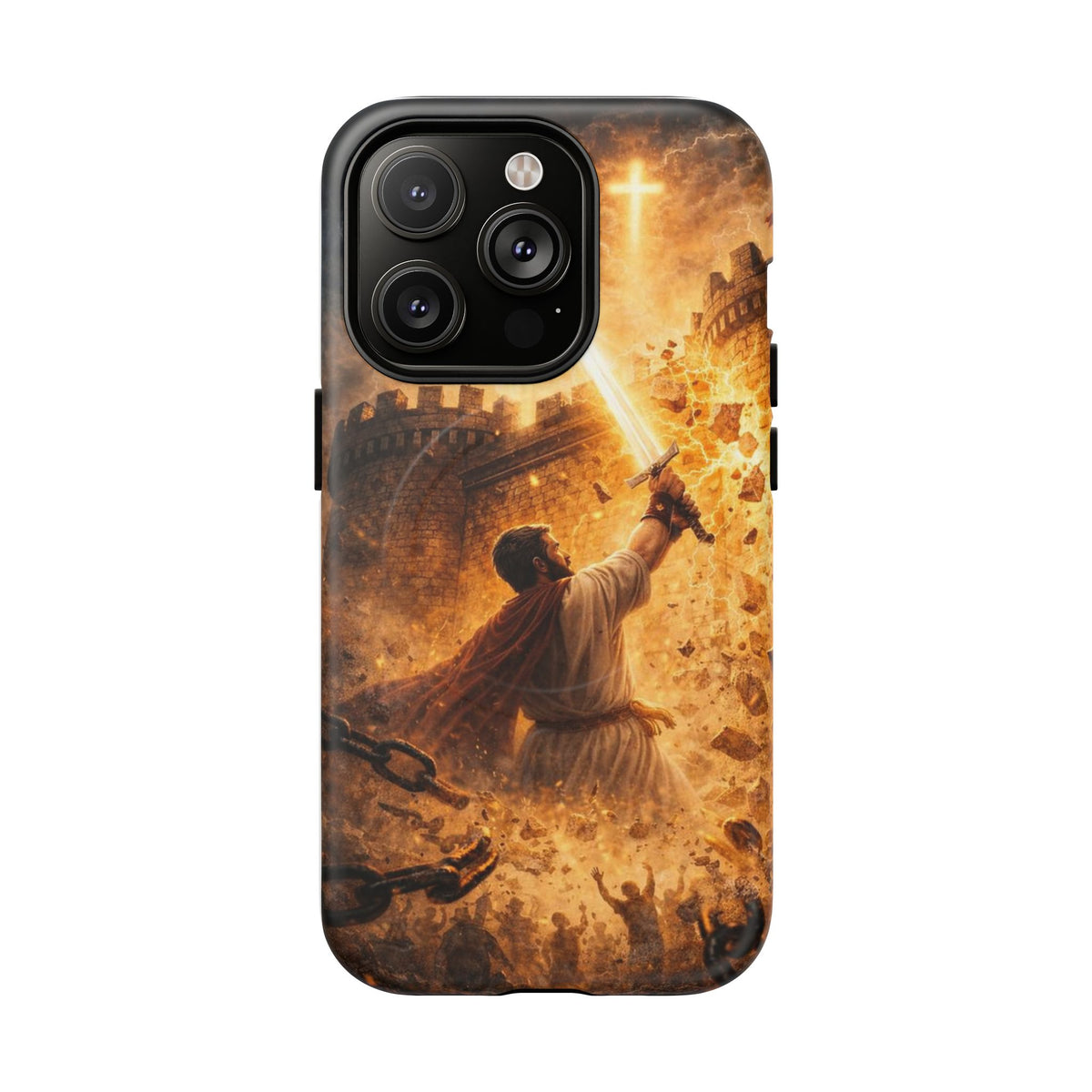 Christian Knight Phone Case — Tough Magnetic iPhone Cover with Prayerful Sword & Cross Design