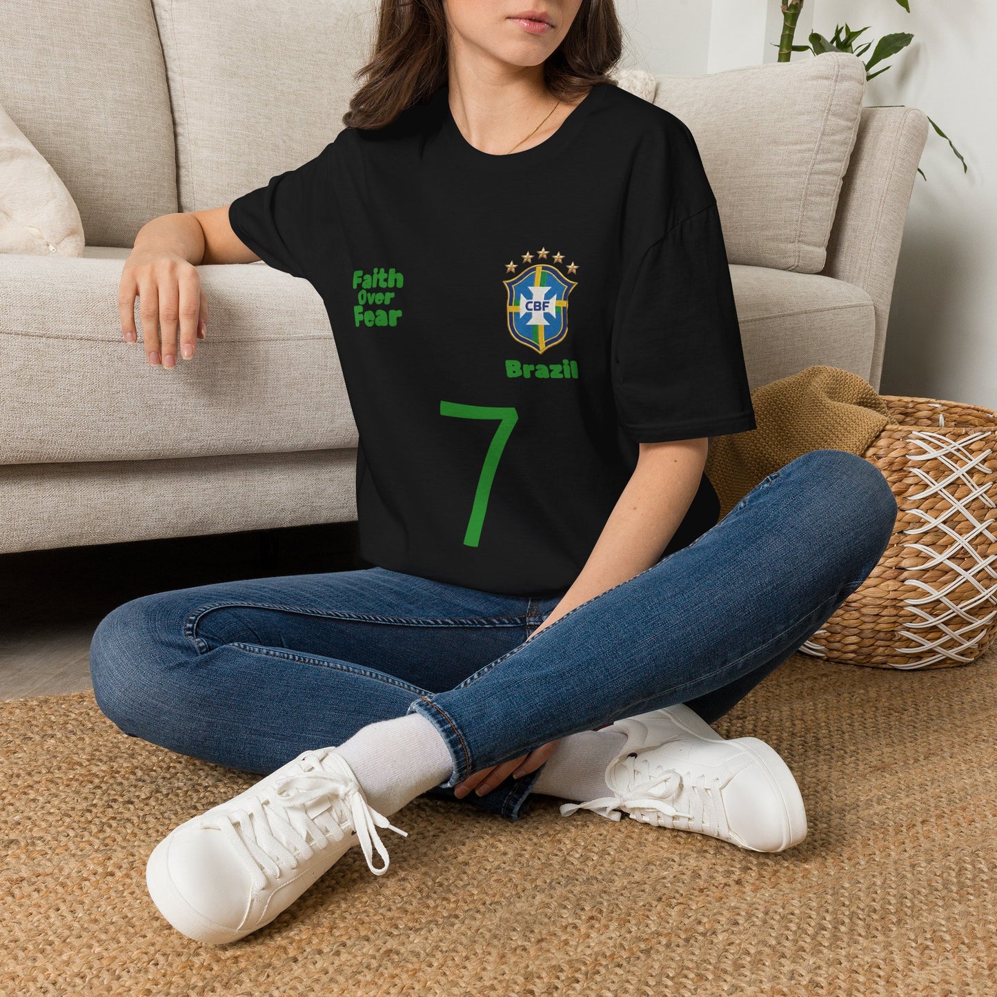 Brazil Soccer Jersey T-Shirt — 'Faith Over Fear' Graphic Tee