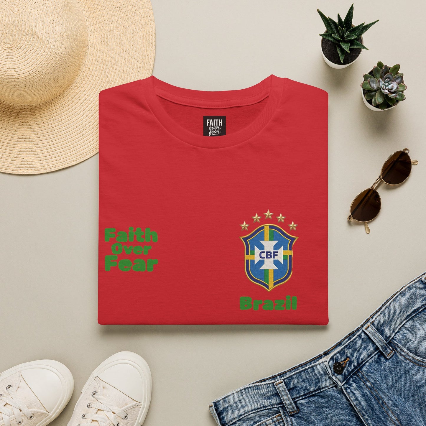 Brazil Soccer Jersey T-Shirt — 'Faith Over Fear' Graphic Tee