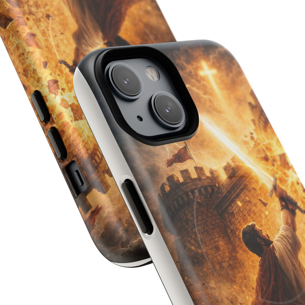 Christian Knight Phone Case — Tough Magnetic iPhone Cover with Prayerful Sword & Cross Design