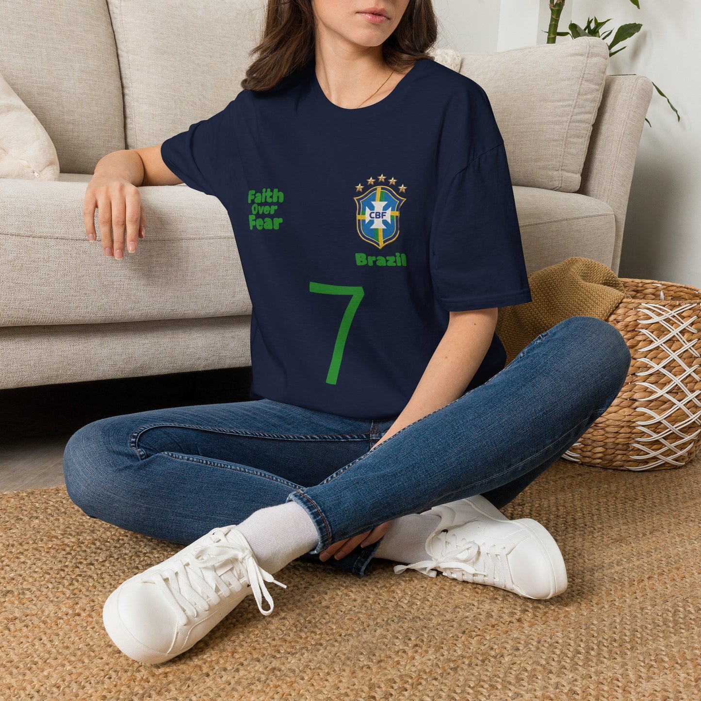 Brazil Soccer Jersey T-Shirt — 'Faith Over Fear' Graphic Tee