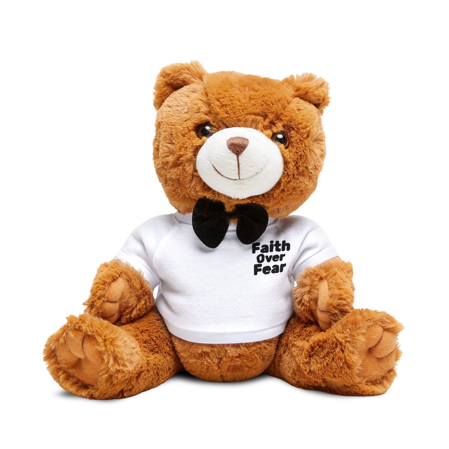 Faith Over Fear Teddy Bear — Plush Bear with Bow Tie & 'Faith Over Fear' T‑Shirt