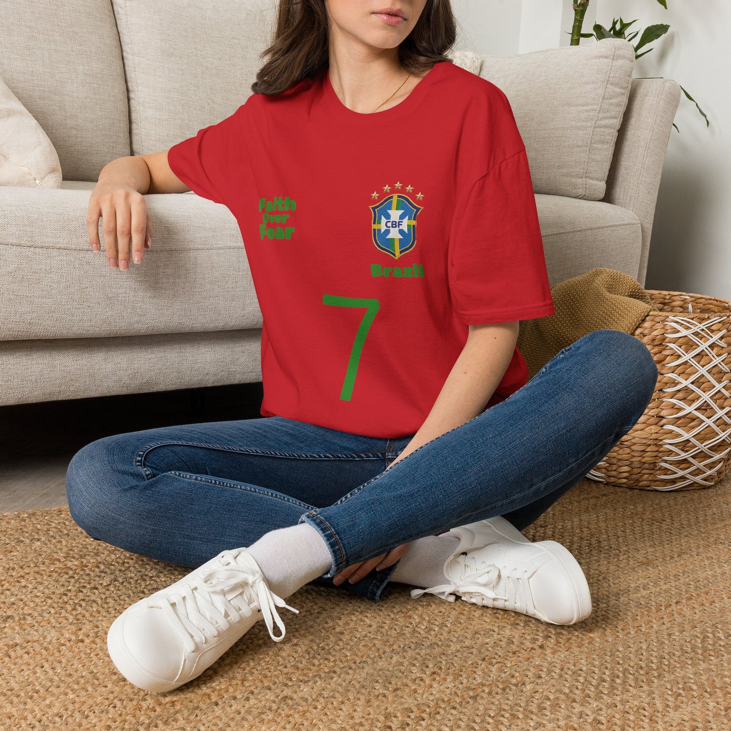 Brazil Soccer Jersey T-Shirt — 'Faith Over Fear' Graphic Tee