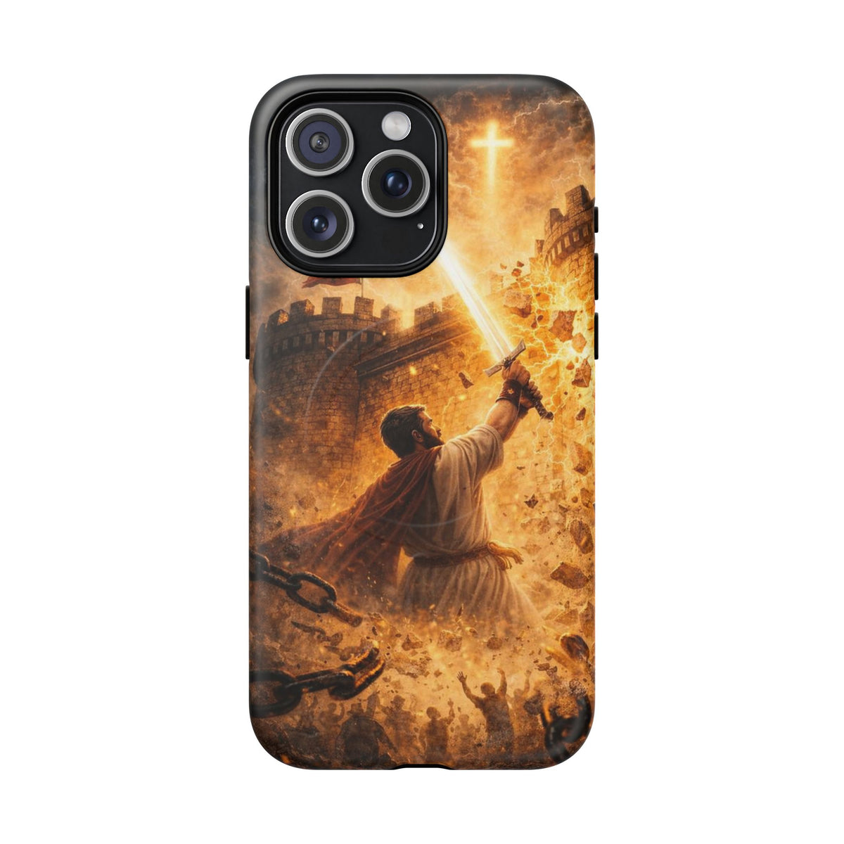 Christian Knight Phone Case — Tough Magnetic iPhone Cover with Prayerful Sword & Cross Design