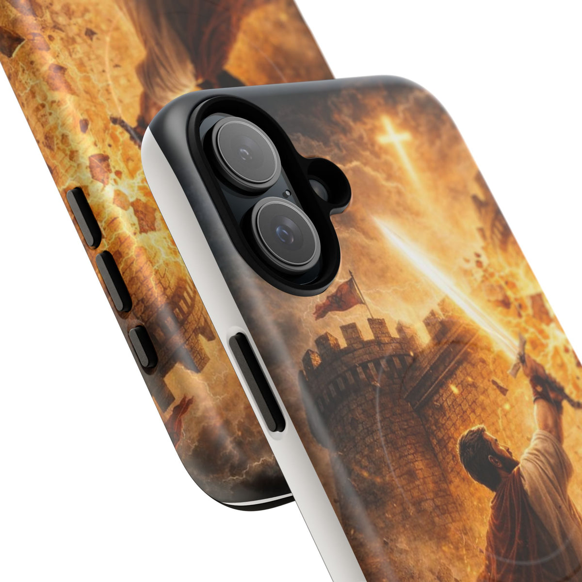 Christian Knight Phone Case — Tough Magnetic iPhone Cover with Prayerful Sword & Cross Design