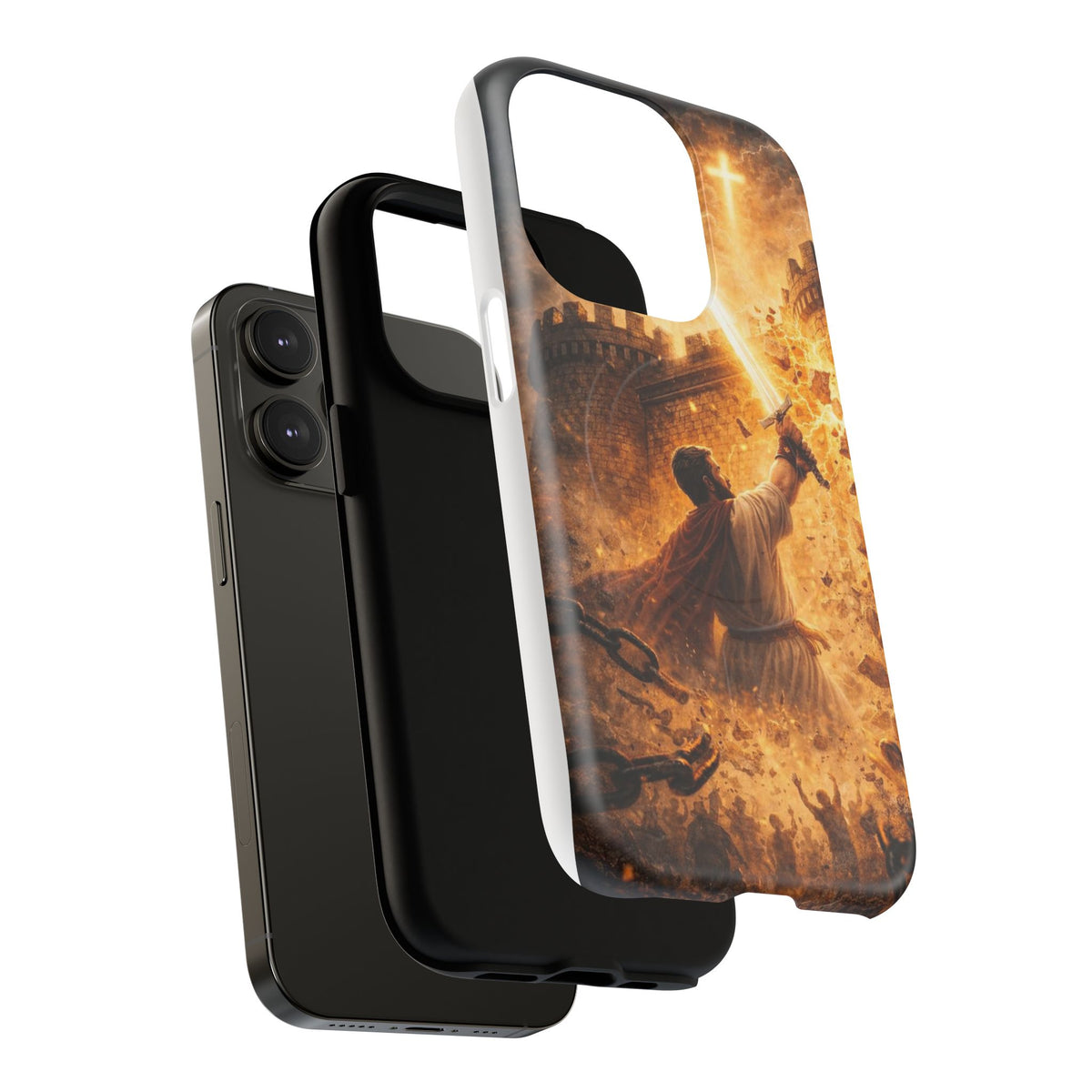Christian Knight Phone Case — Tough Magnetic iPhone Cover with Prayerful Sword & Cross Design