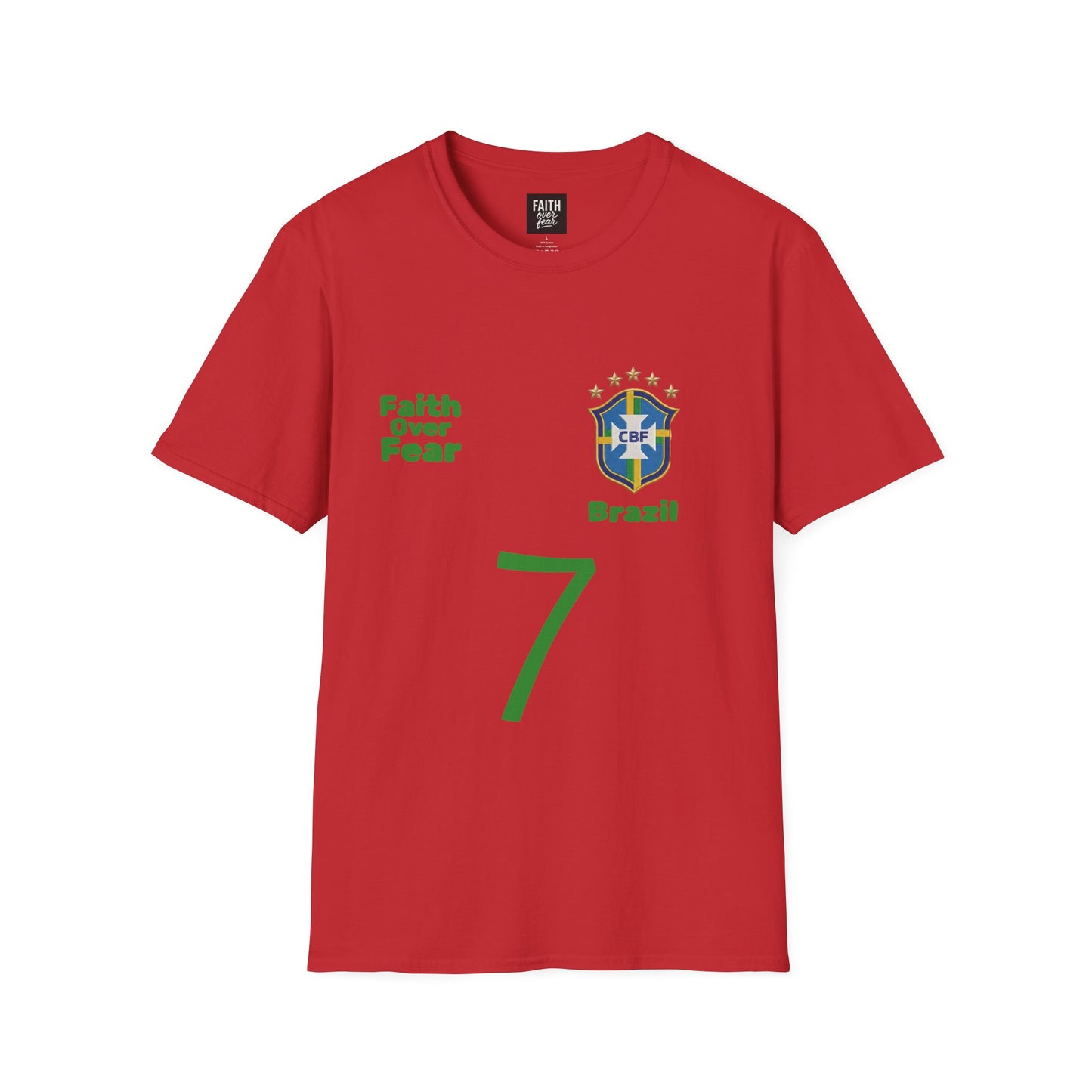 Brazil Soccer Jersey T-Shirt — 'Faith Over Fear' Graphic Tee