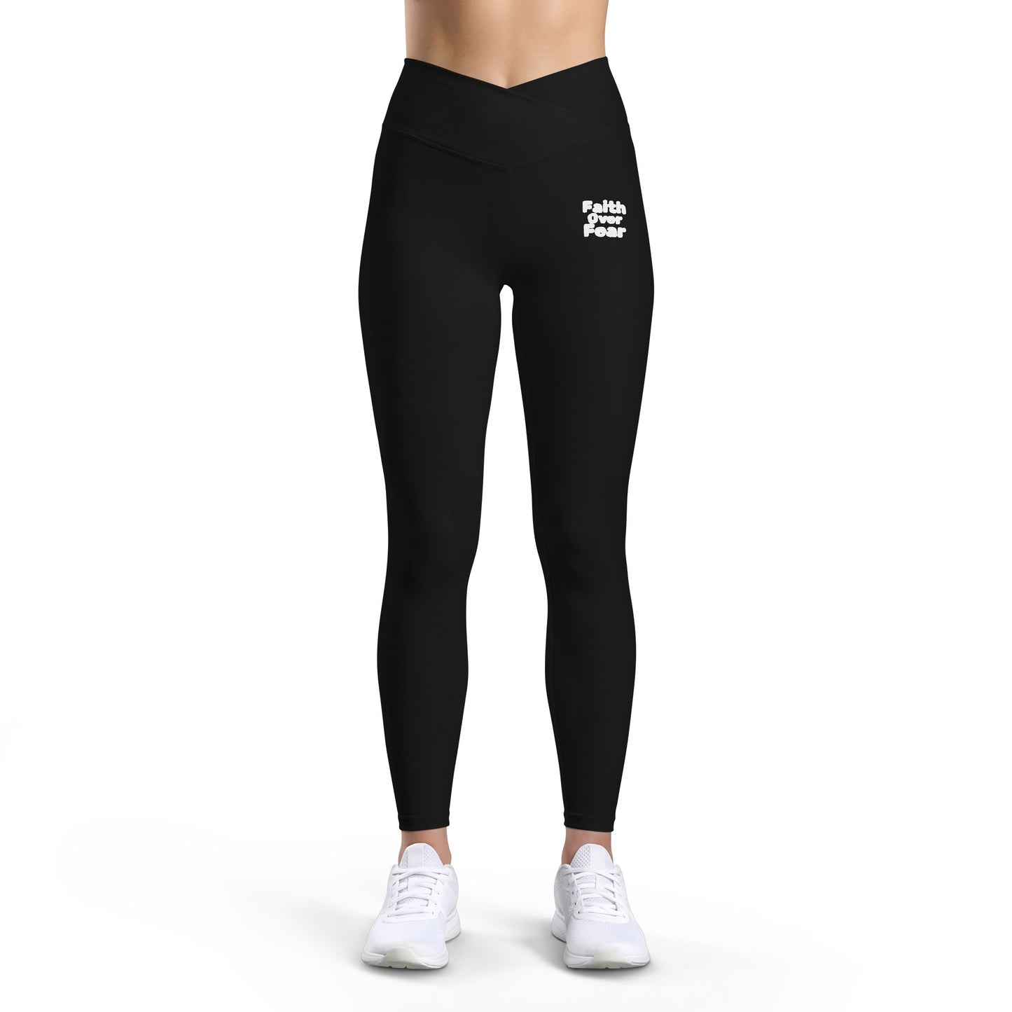 Women’s Luxe Leggings — Black High-Waist Activewear with Small White Script Logo