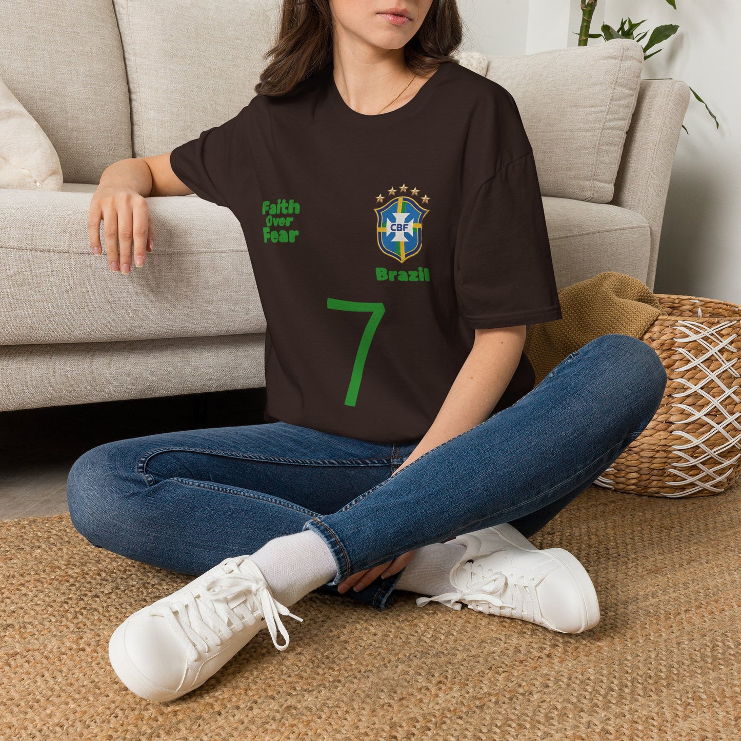Brazil Soccer Jersey T-Shirt — 'Faith Over Fear' Graphic Tee