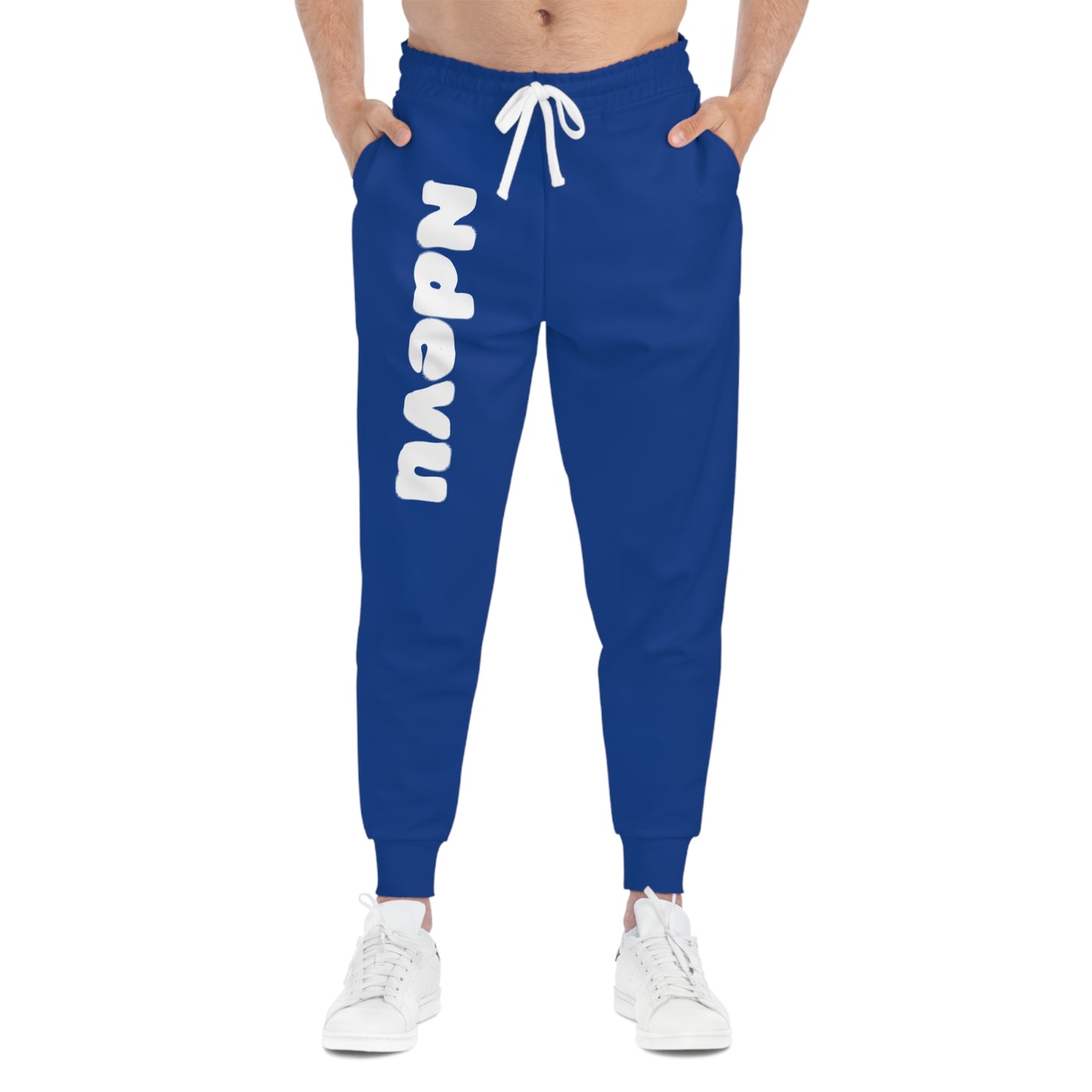 Blue Athletic Joggers with Vertical 'Ndeavu' Graphic - Casual Sportswear