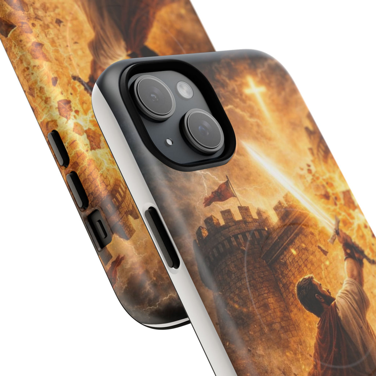 Christian Knight Phone Case — Tough Magnetic iPhone Cover with Prayerful Sword & Cross Design
