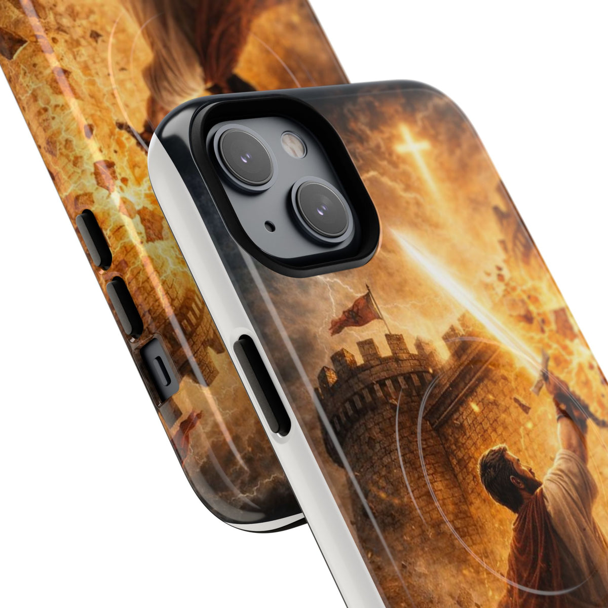Christian Knight Phone Case — Tough Magnetic iPhone Cover with Prayerful Sword & Cross Design