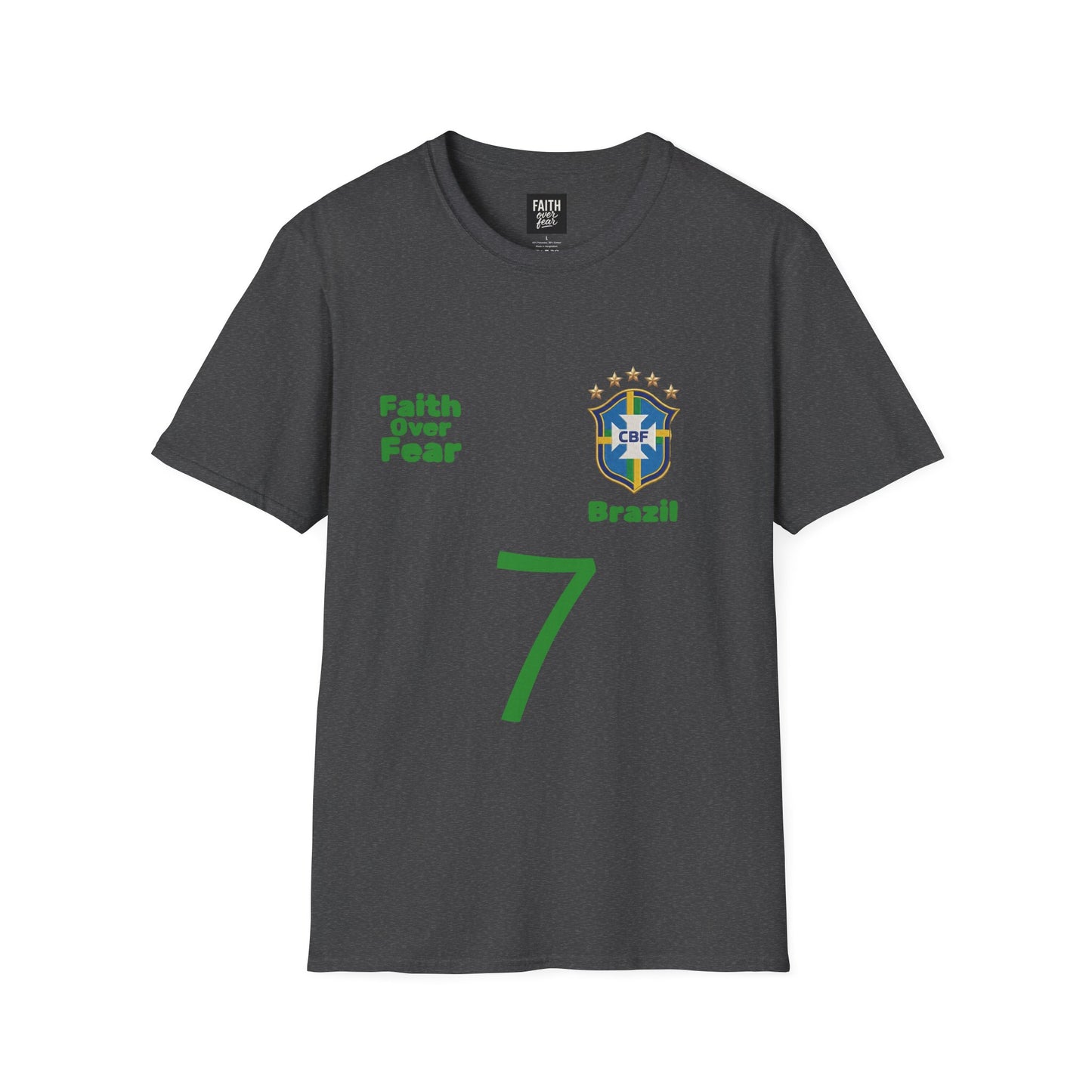Brazil Soccer Jersey T-Shirt — 'Faith Over Fear' Graphic Tee